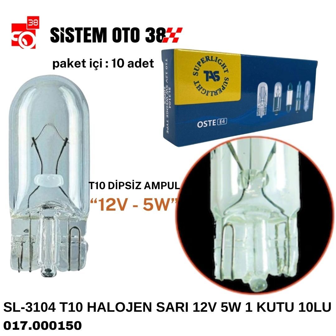 SL-3104 T10 HALOJEN SARI 12V 5W 1 KUTU 10LU | | HALOJEN AMPUL GRUBU