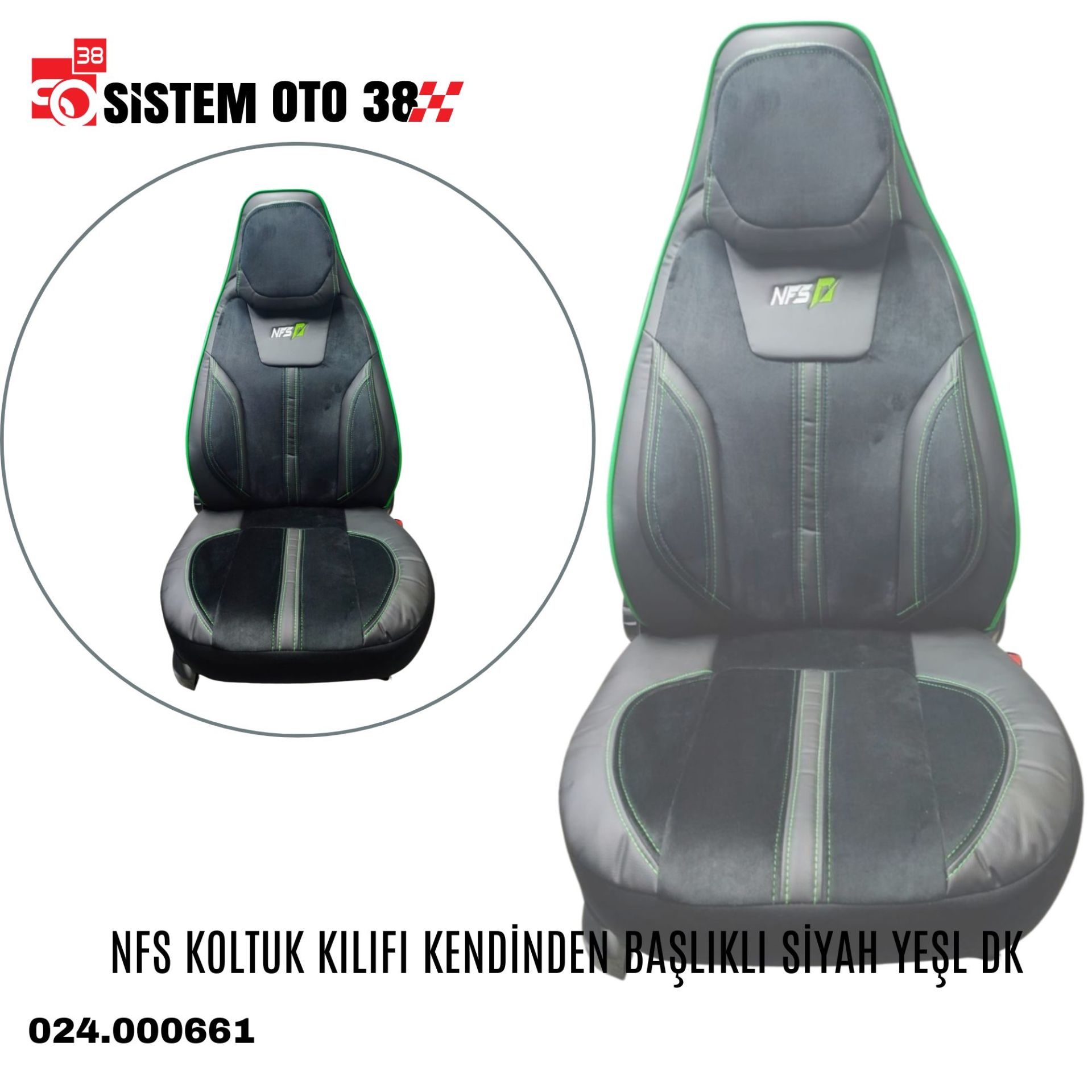 NFS KOLTUK KILIFI KENDİNDEN BAŞLIKLI SİYAH YEŞL DK | | KOLTUK KILIF VE MİNDER