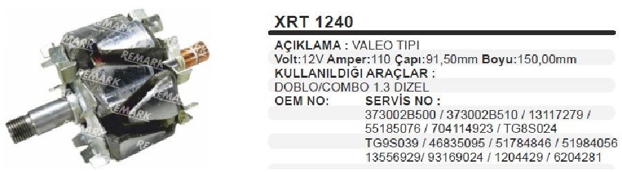 ROTOR VALEO 12V.110A DOBLO/COMBO 1,3 DIZE