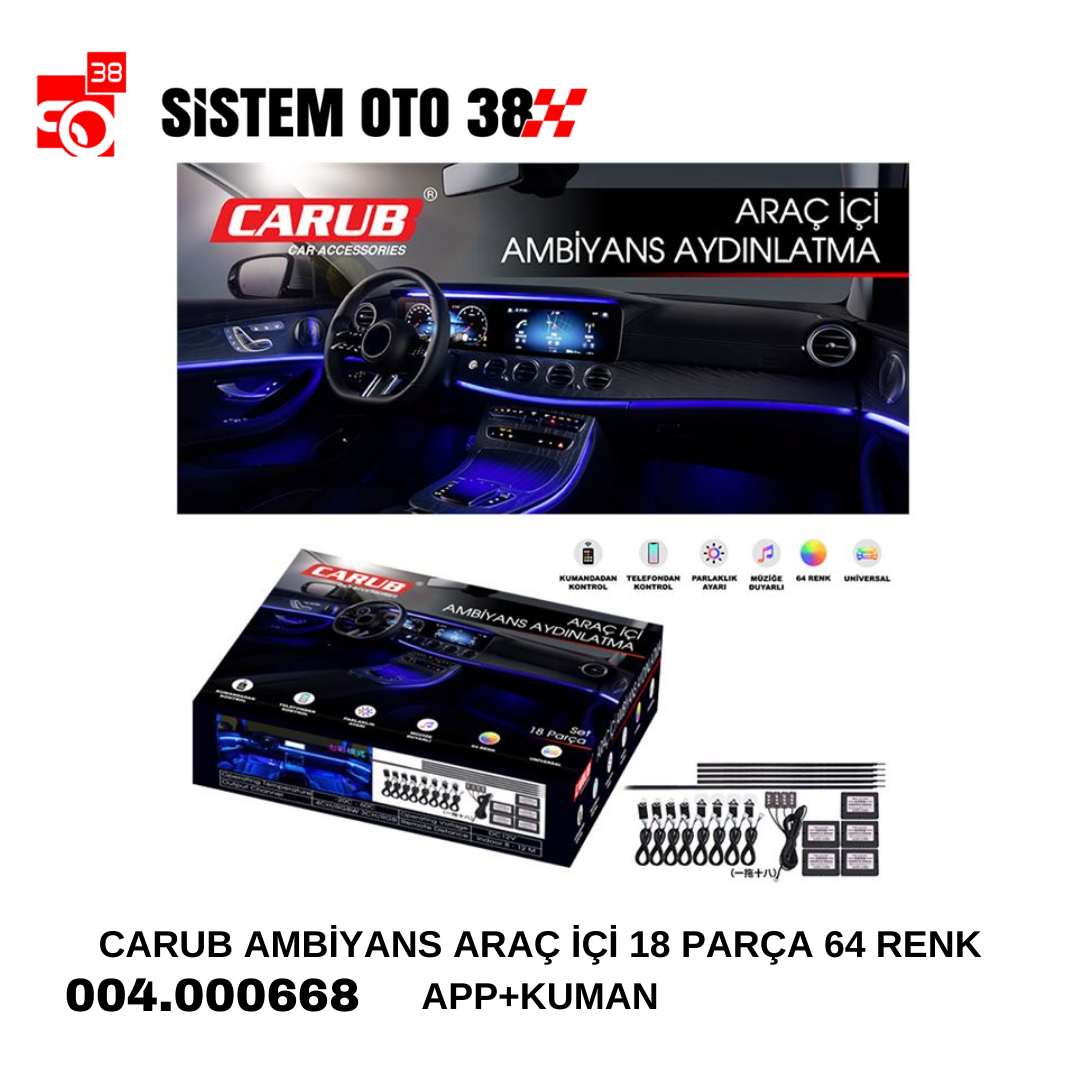 CARUB AMBİYANS ARAÇ İÇİ 18 PARÇA 64 RENK APP+KUMAN | | ARAÇ İÇİ AKSESUARLAR