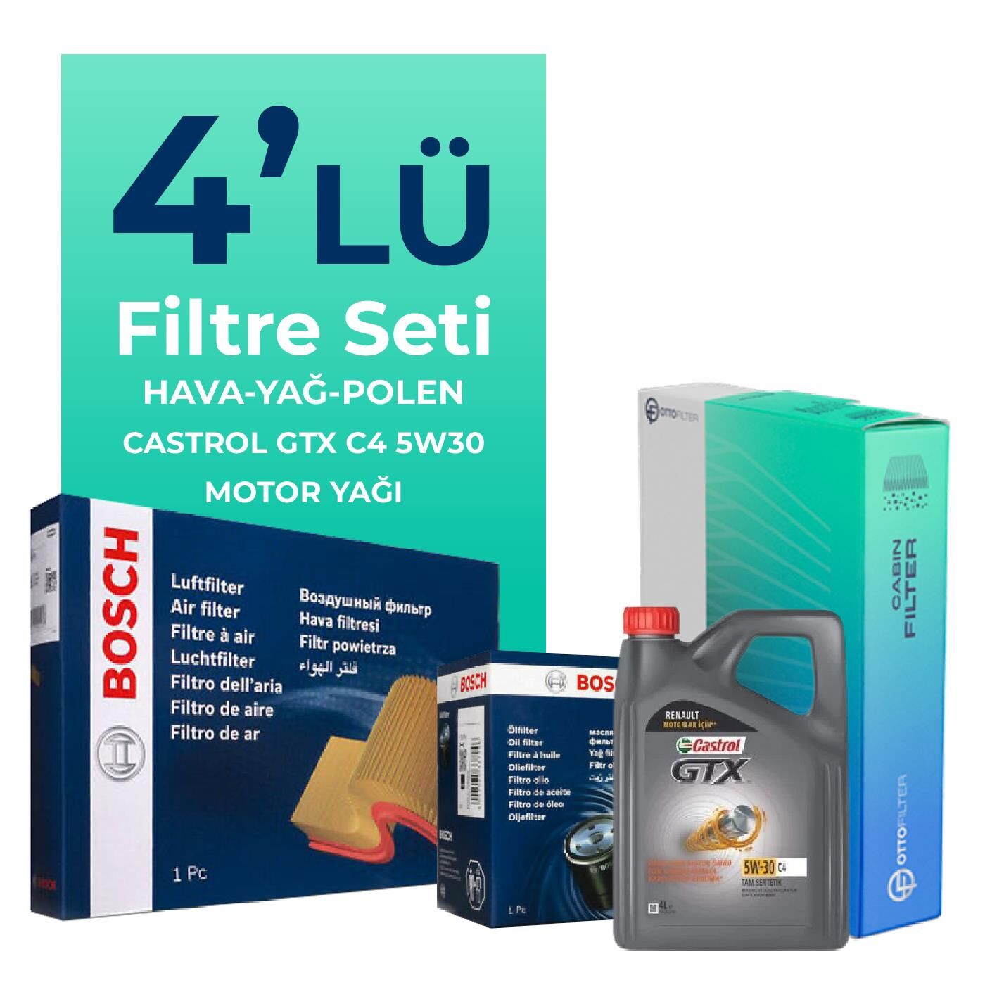 Bosch Renault Express 1.5 Dizel Filtre Bakım Seti Castrol Motor Yağlı (2020-2025) 4 Lü