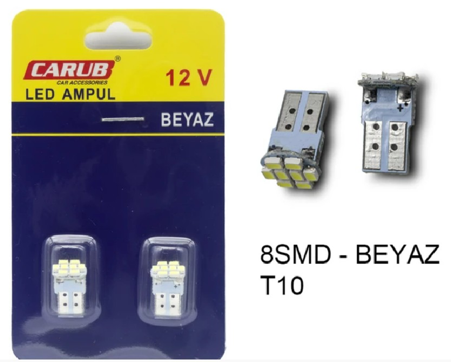 AMPUL LED 12V T-10 8SMD FİBER BEYAZ