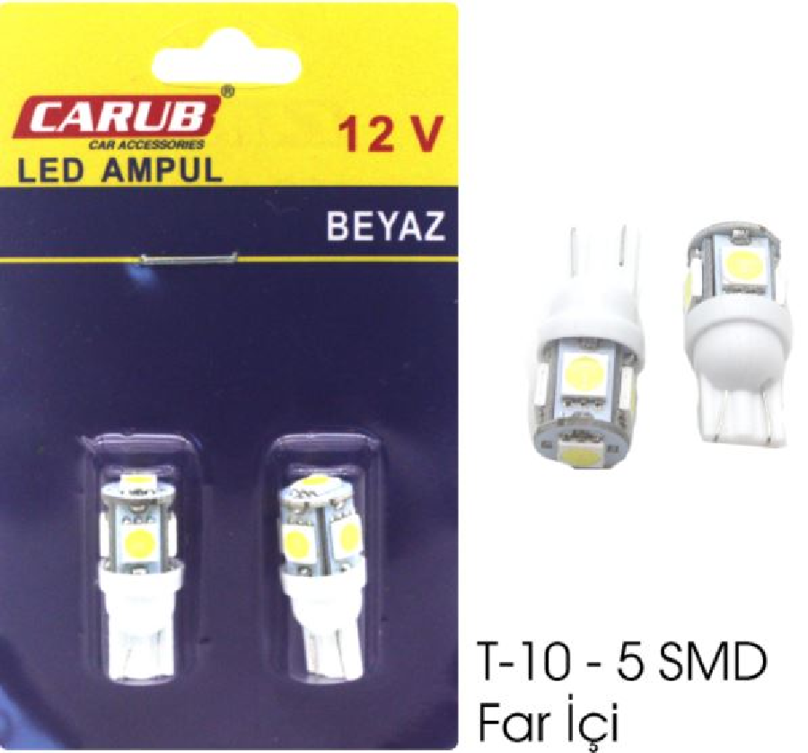 AMPUL>(2AD) LED B.DİPSİZ BEYAZ 12V SMD 5 LEDLİ