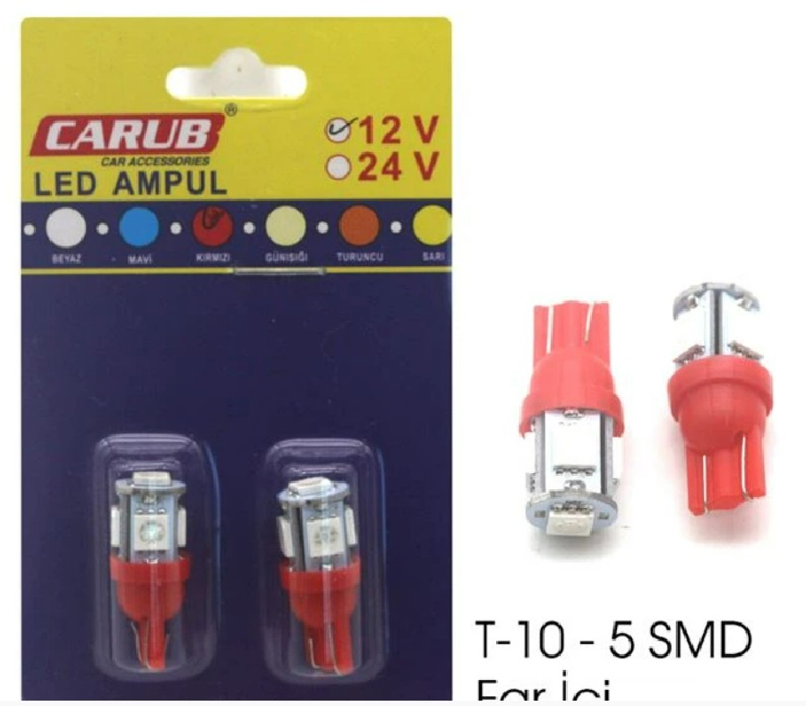 AMPUL LED 12V T-10 5LED SMD FARİÇİ KIRMIZI