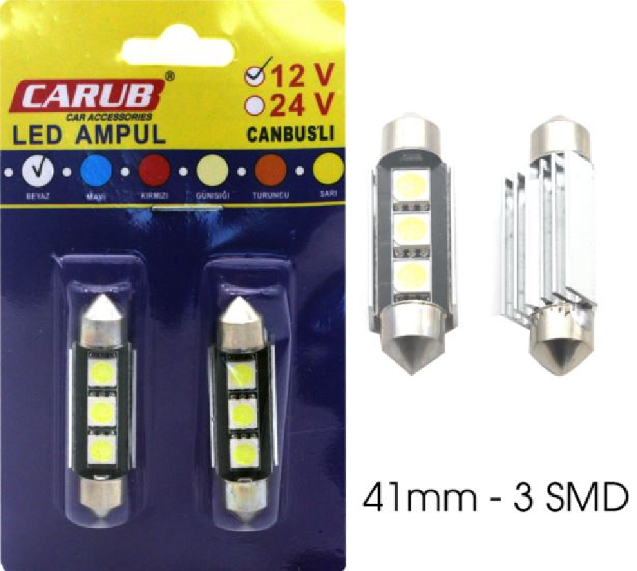 AMPUL>(2AD) LED 5W SOFİT TİP 41MM 12V BEYAZ SMD 3 LEDLİ