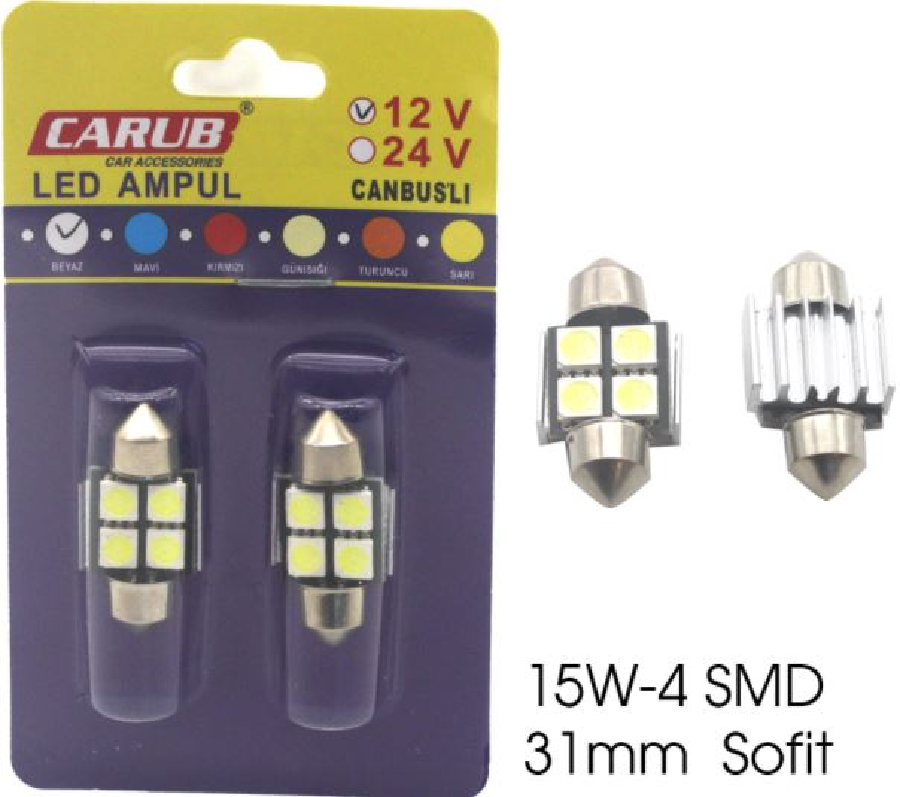 AMPUL>(2AD) LED 15W SOFİT TİP 31MM 12V BEYAZ SMD 4 LEDLİ