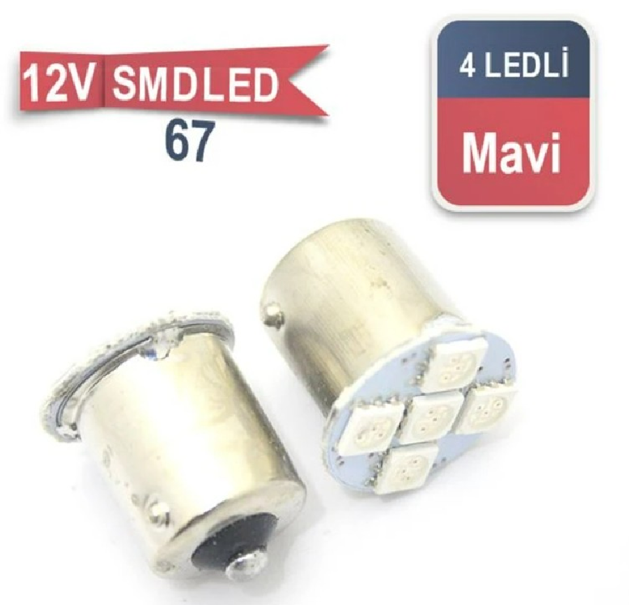 AMPUL LED 12V 5 LED 67 SMD MAVİ
