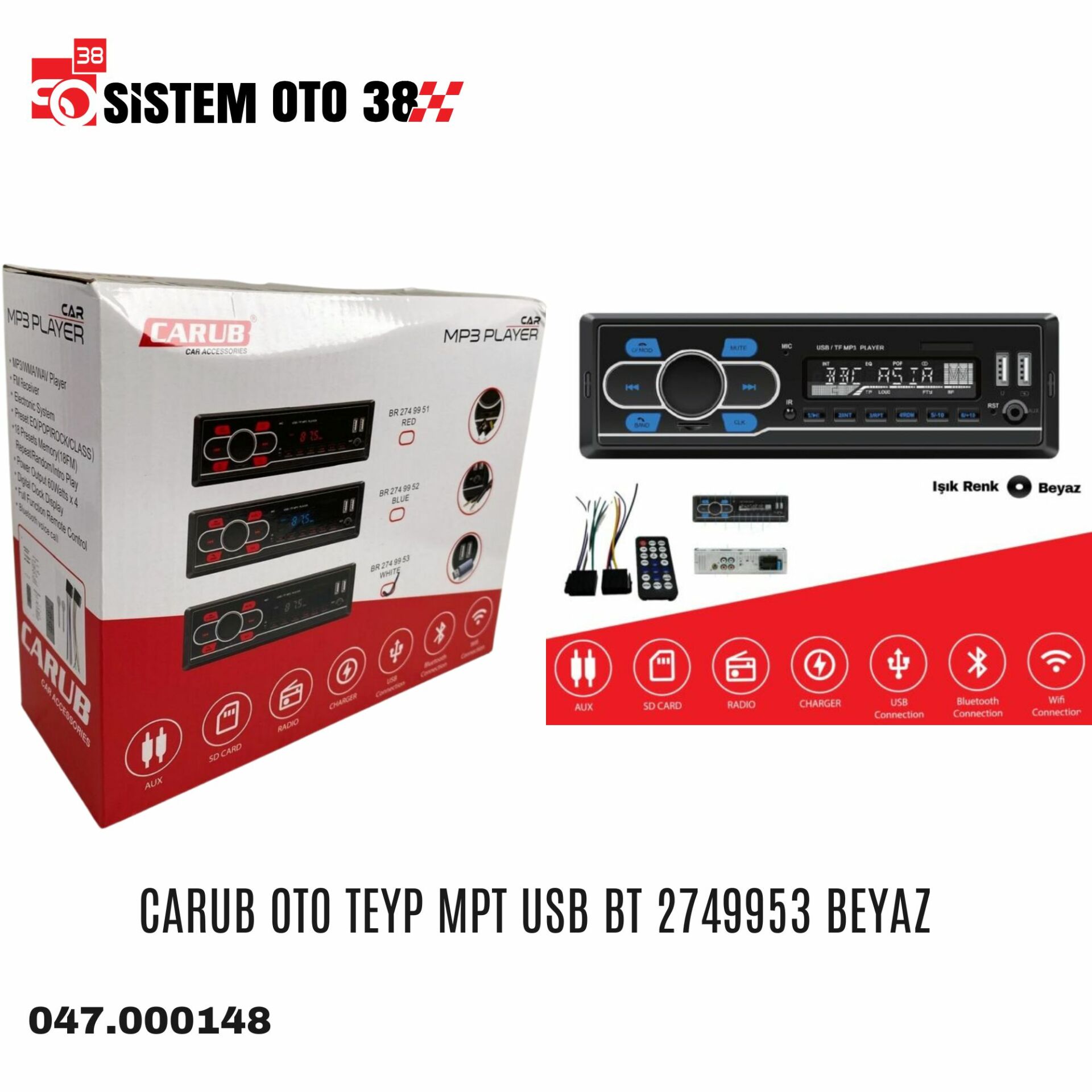 CARUB OTO TEYP MPT USB BT 2749953 BEYAZ | | TEYPLER