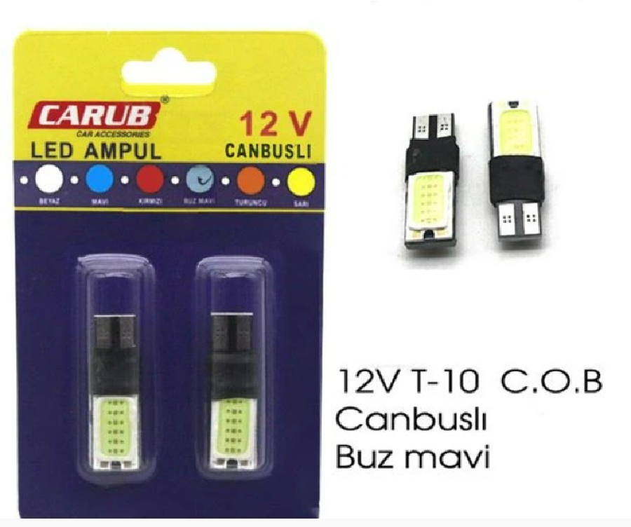 AMPUL LED 12V T-10 C.O.B BUZ MAVİ CANBUS