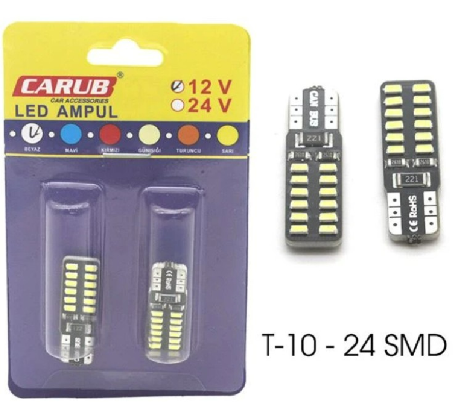 AMPUL LED 12V T10 24 SMD FİBER BEYAZ