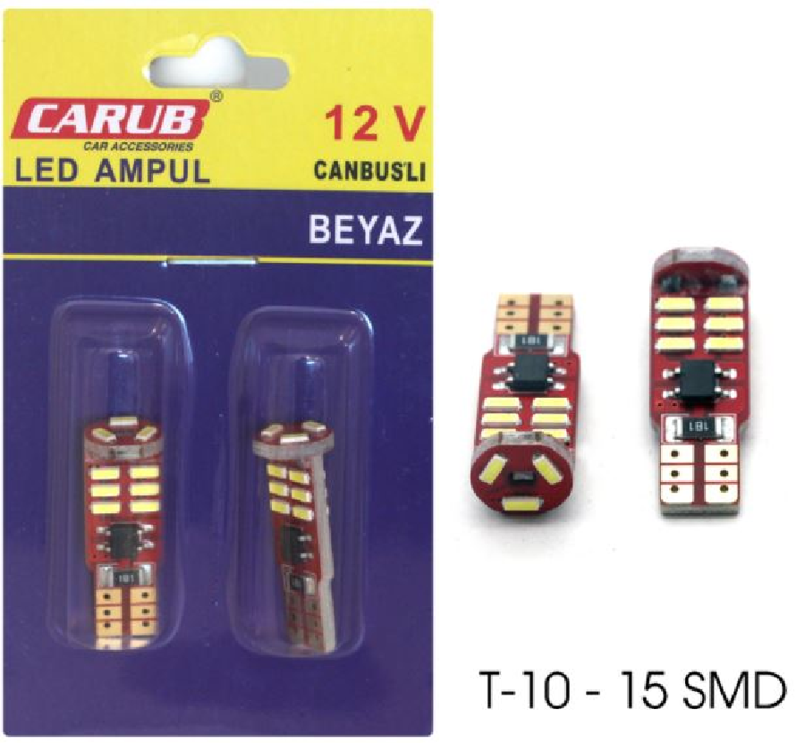 AMPUL>(2AD) LED B.DİPSİZ BEYAZ 12V 15 LEDLİ 20W ARIZA LAMBASI YAKMAZ (CANBUS)
