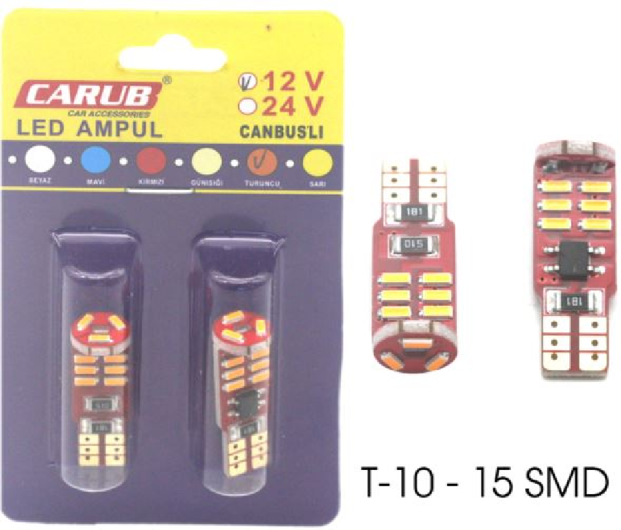 AMPUL>(2AD) LED B.DİPSİZ TURUNCU 12V 15 LEDLİ 20W ARIZA LAMBASI YAKMAZ (CANBUS)