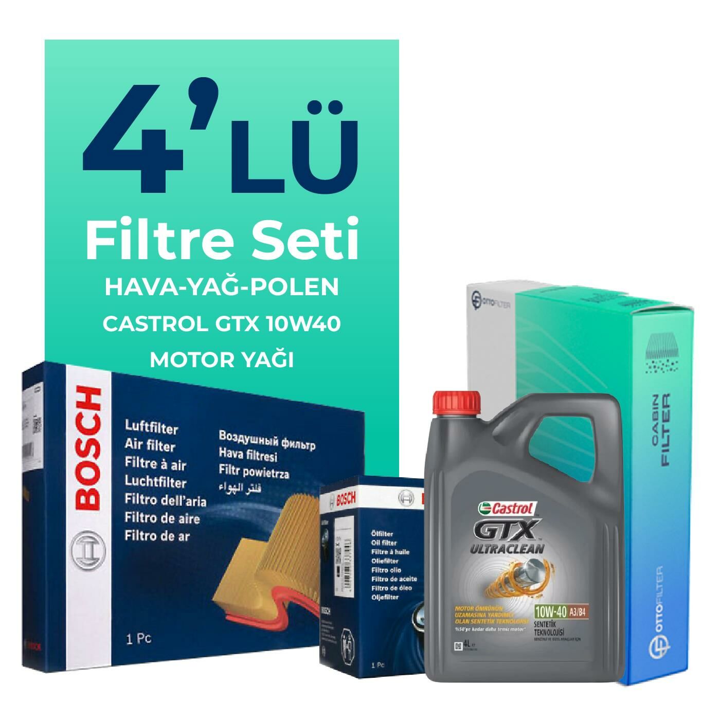 BOSCH Alfa Romeo 147 1.6 TS Filtre Bakım Seti Castrol Motor Yağlı (2001-2010) 4 Lü