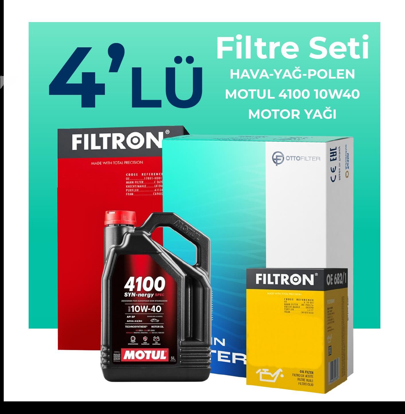 Filtron Alfa Romeo 147 1.6 TS Filtre Bakım Seti Motul Motor Yağlı (2001-2010) 4 Lü
