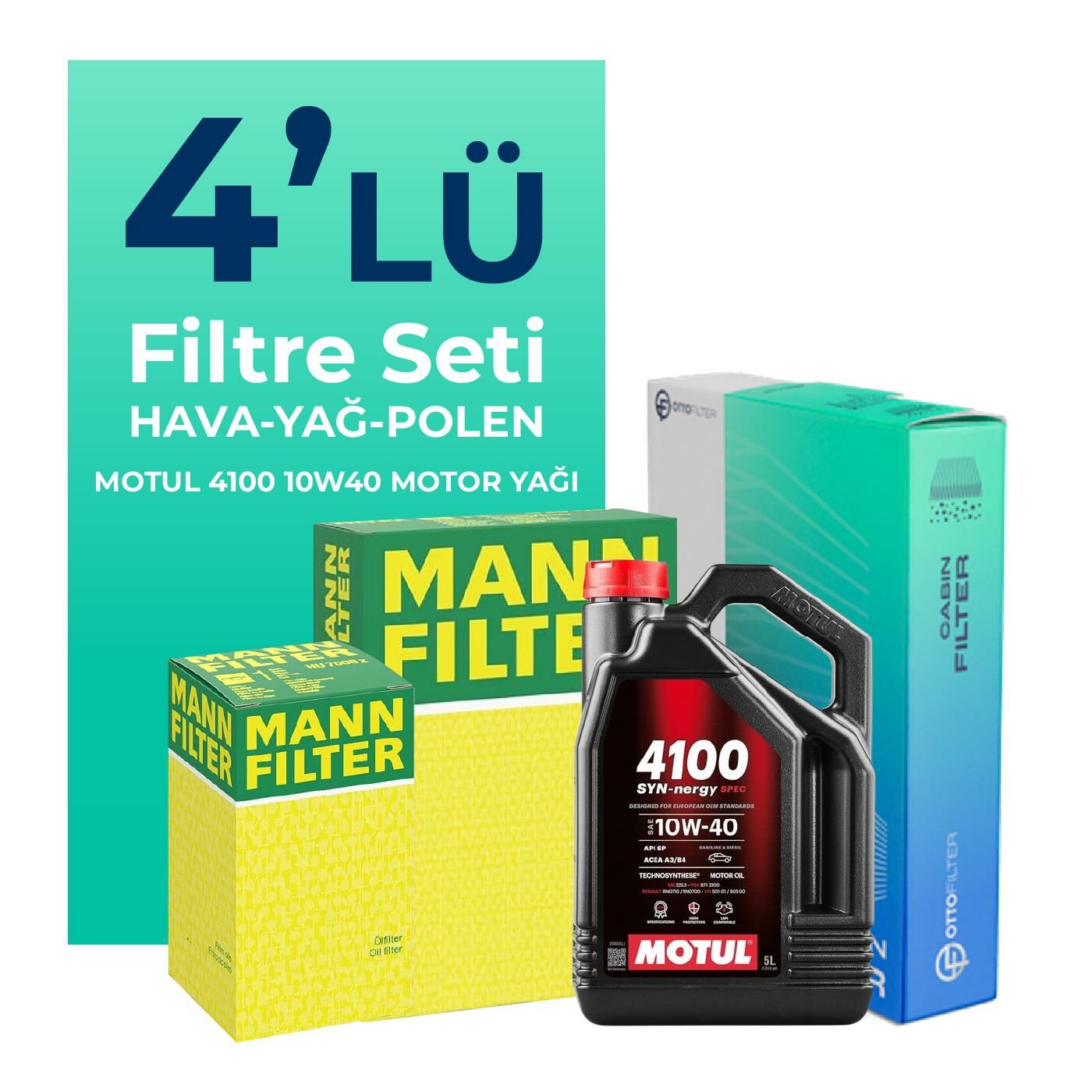 MANN Alfa Romeo 147 1.6 TS Filtre Bakım Seti Motul Motor Yağlı (2001-2010) 4 Lü
