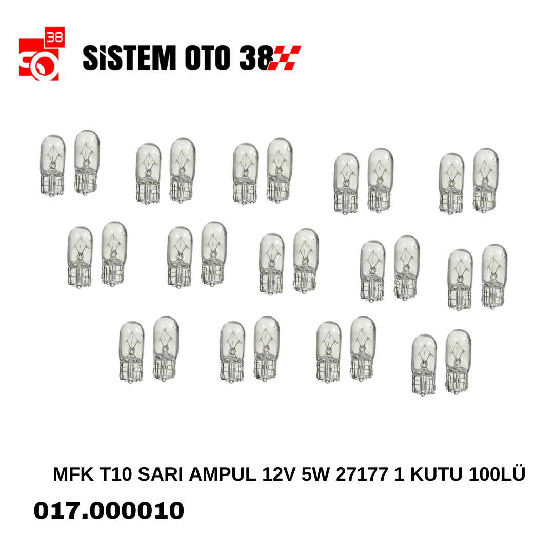 MFK T10 SARI AMPUL 12V 5W 27177 1 KUTU 10LU | | HALOJEN AMPUL GRUBU