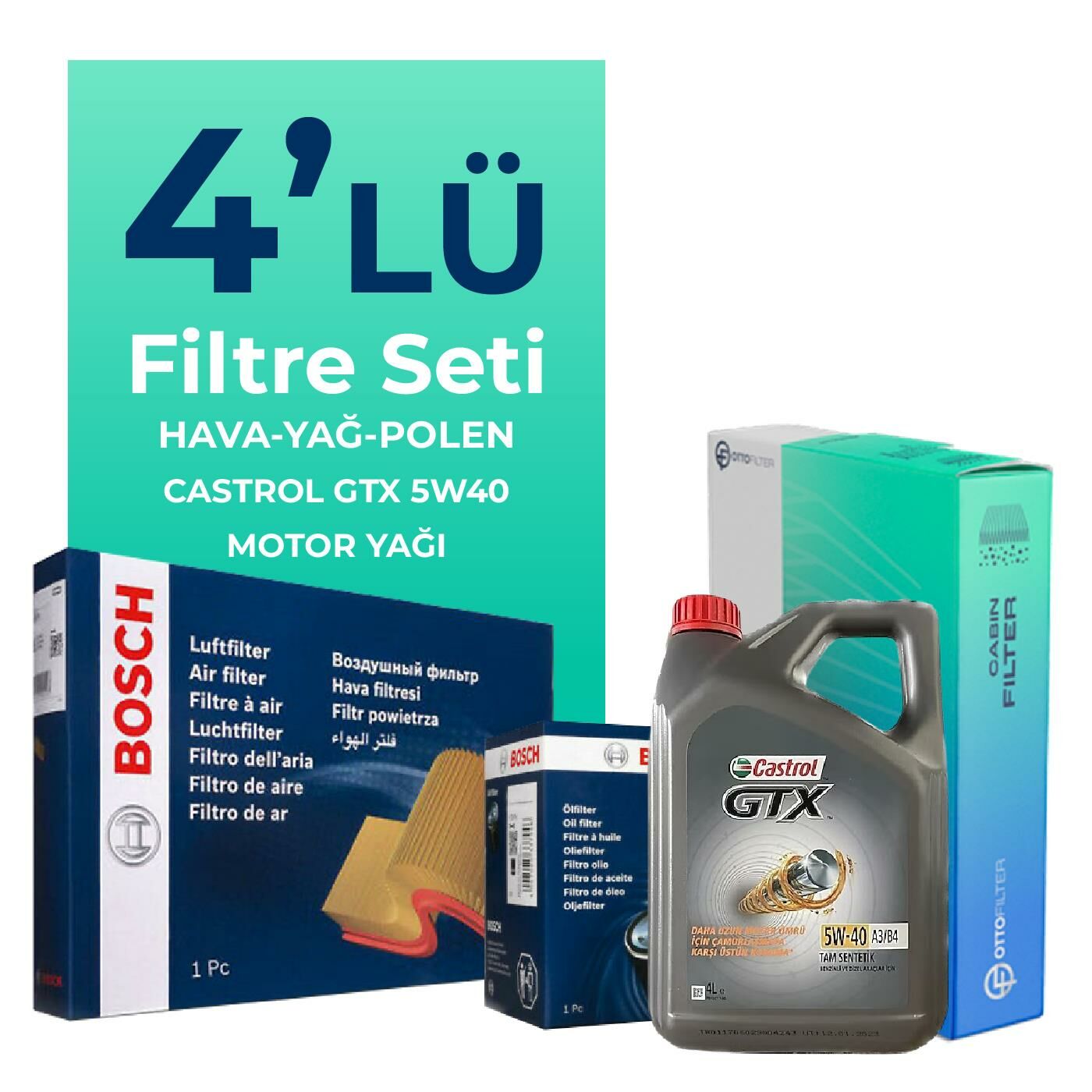 BOSCH Alfa Giulietta 1.4 TB Filtre Bakım Seti Castrol Motor Yağlı (2010-2018) 4 Lü