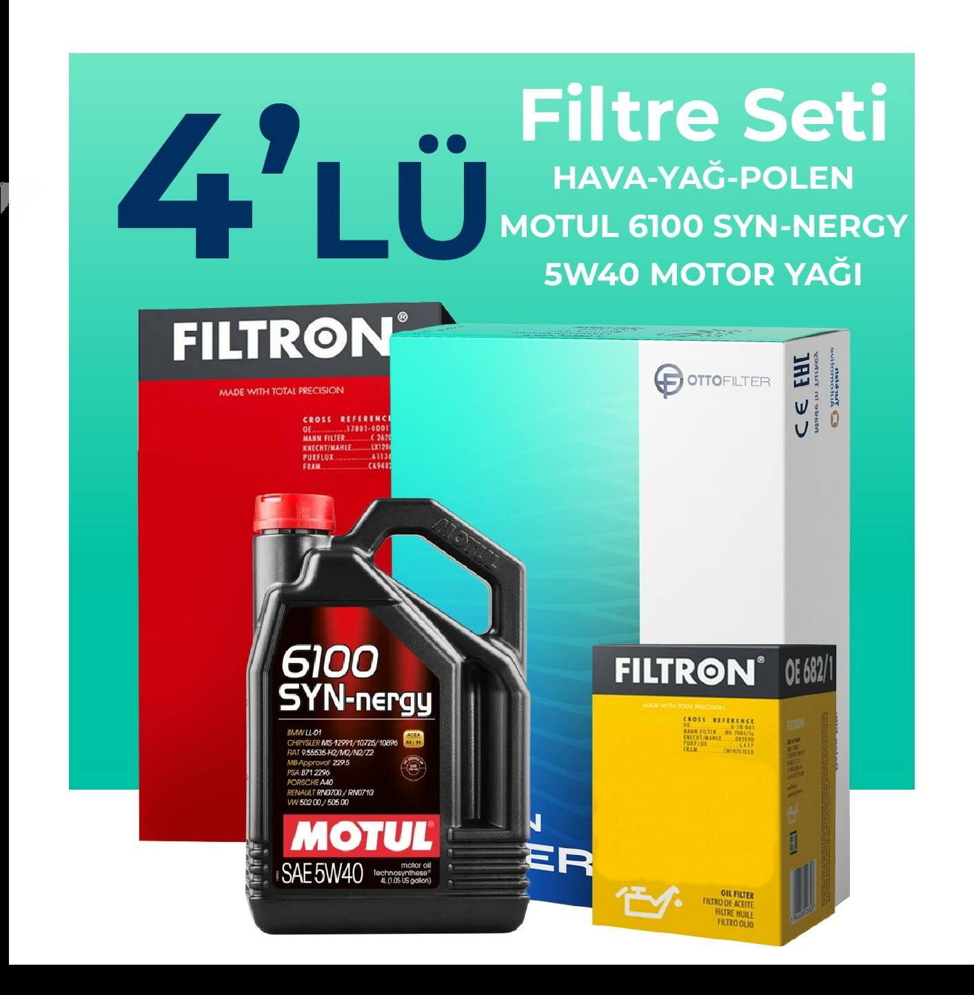 Filtron Alfa Giulietta 1.4 TB Filtre Bakım Seti Motul Motor Yağlı (2010-2018) 4 Lü