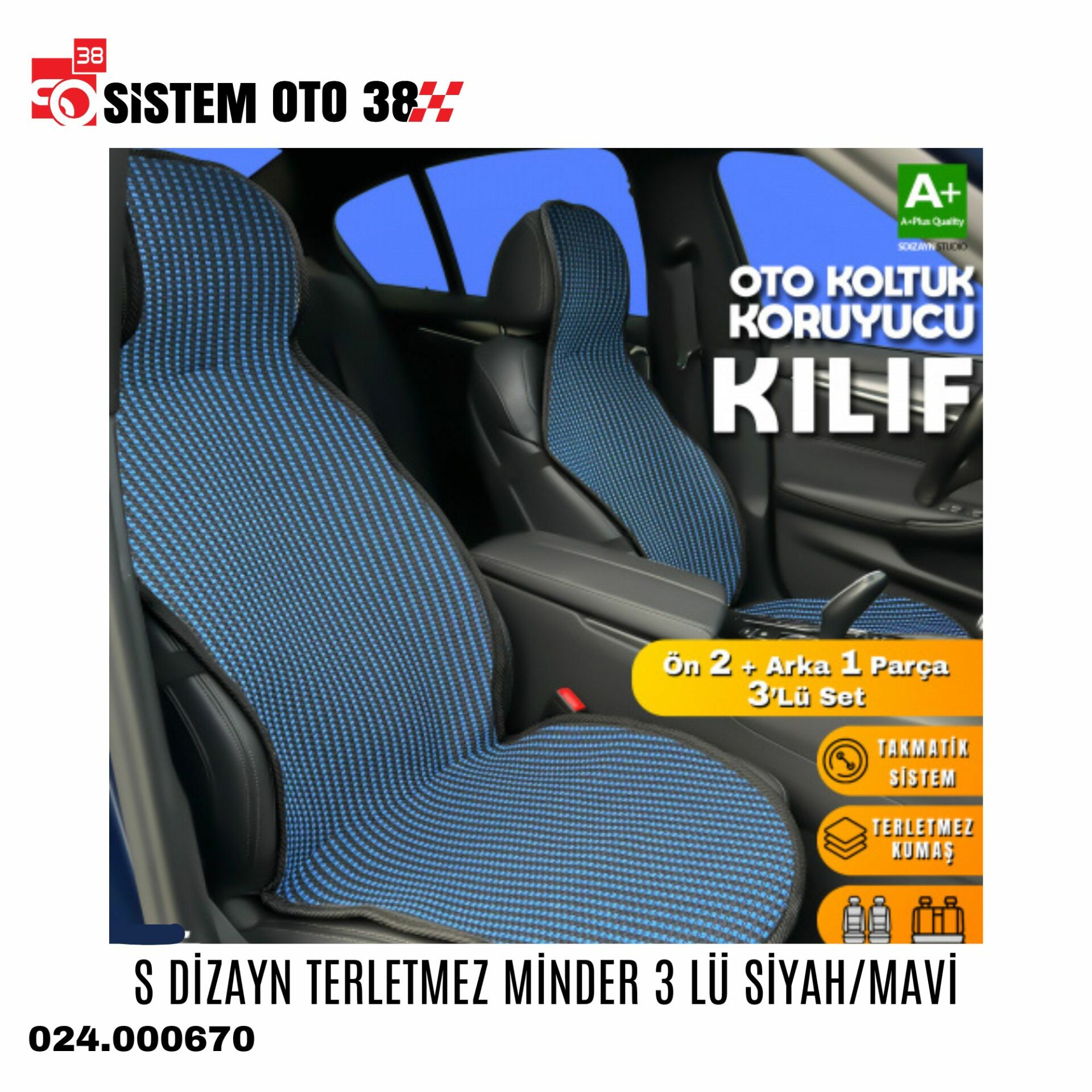 S DİZAYN TERLETMEZ MİNDER 3 LÜ SİYAH/MAVİ | | KOLTUK KILIF VE MİNDER