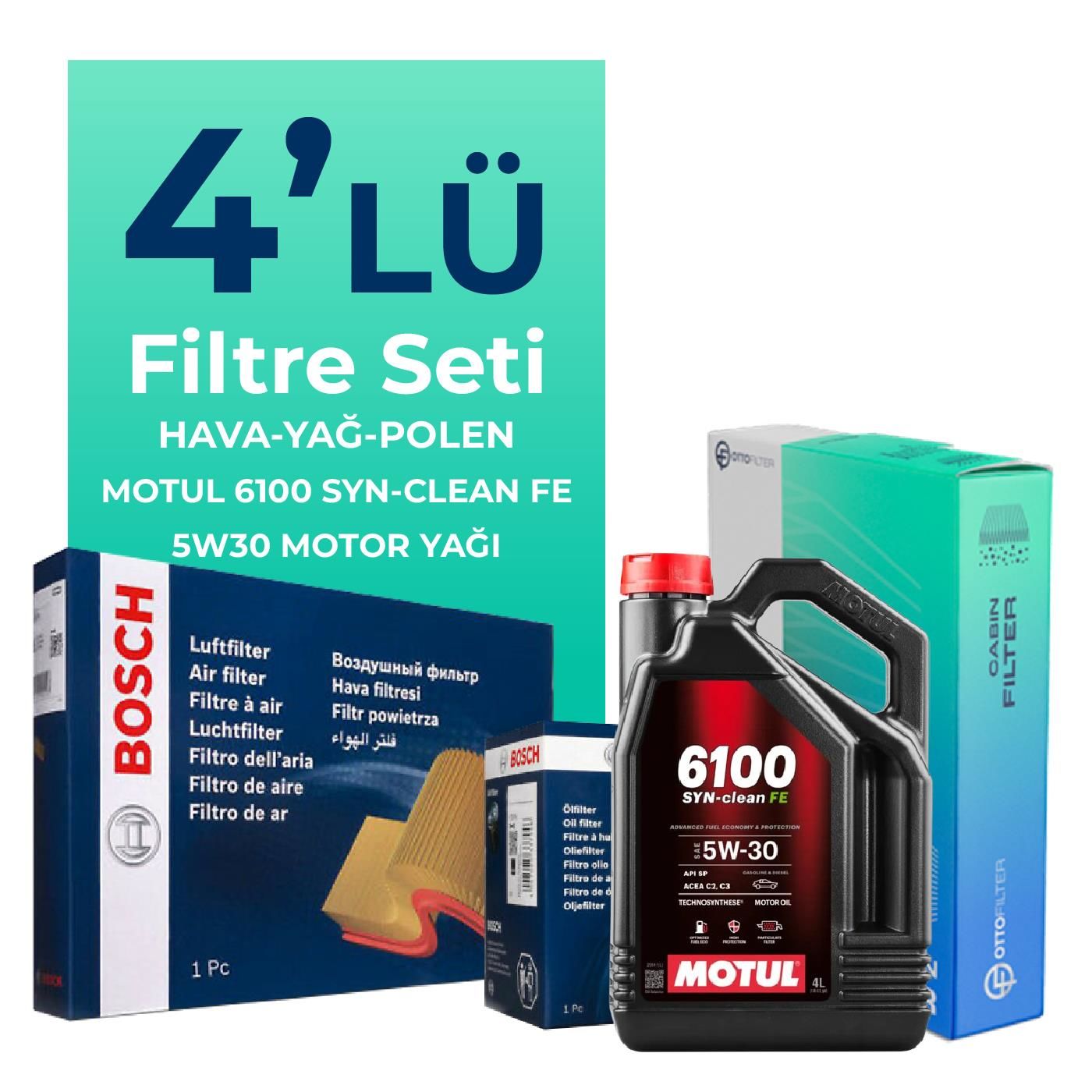 Bosch Alfa Mito 1.3 Dizel Filtre Bakım Seti Motul Motor Yağlı (2009-2018) 4 Lü