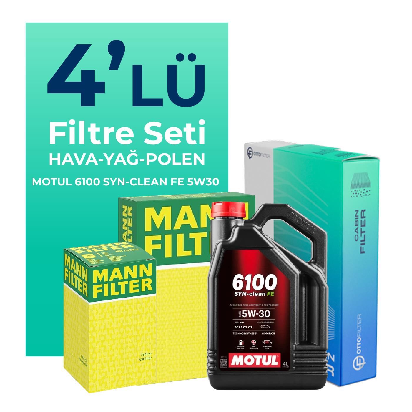 MANN Alfa Mito 1.3 Dizel Filtre Bakım Seti Motul Motor Yağlı (2009-2018) 4 Lü
