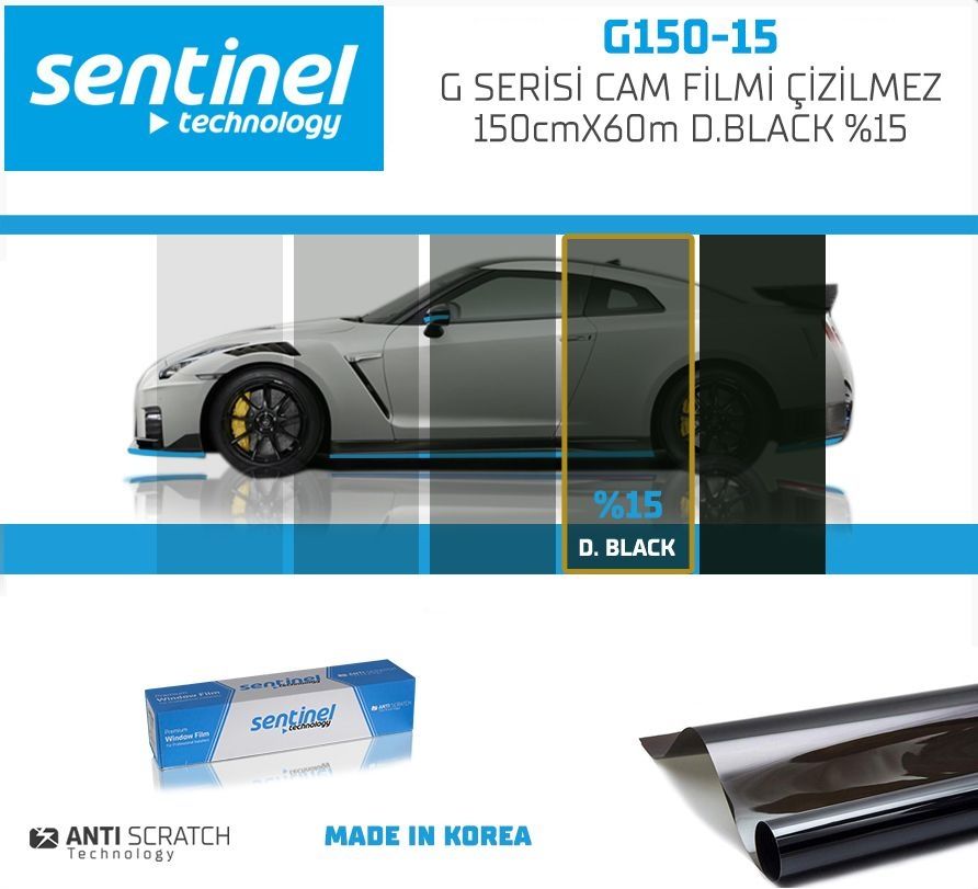 SENTİNEL CAM FİLMİ G SERİSİ 150CMX60MT D.BLACK %15 | | CAM FİLMLERİ