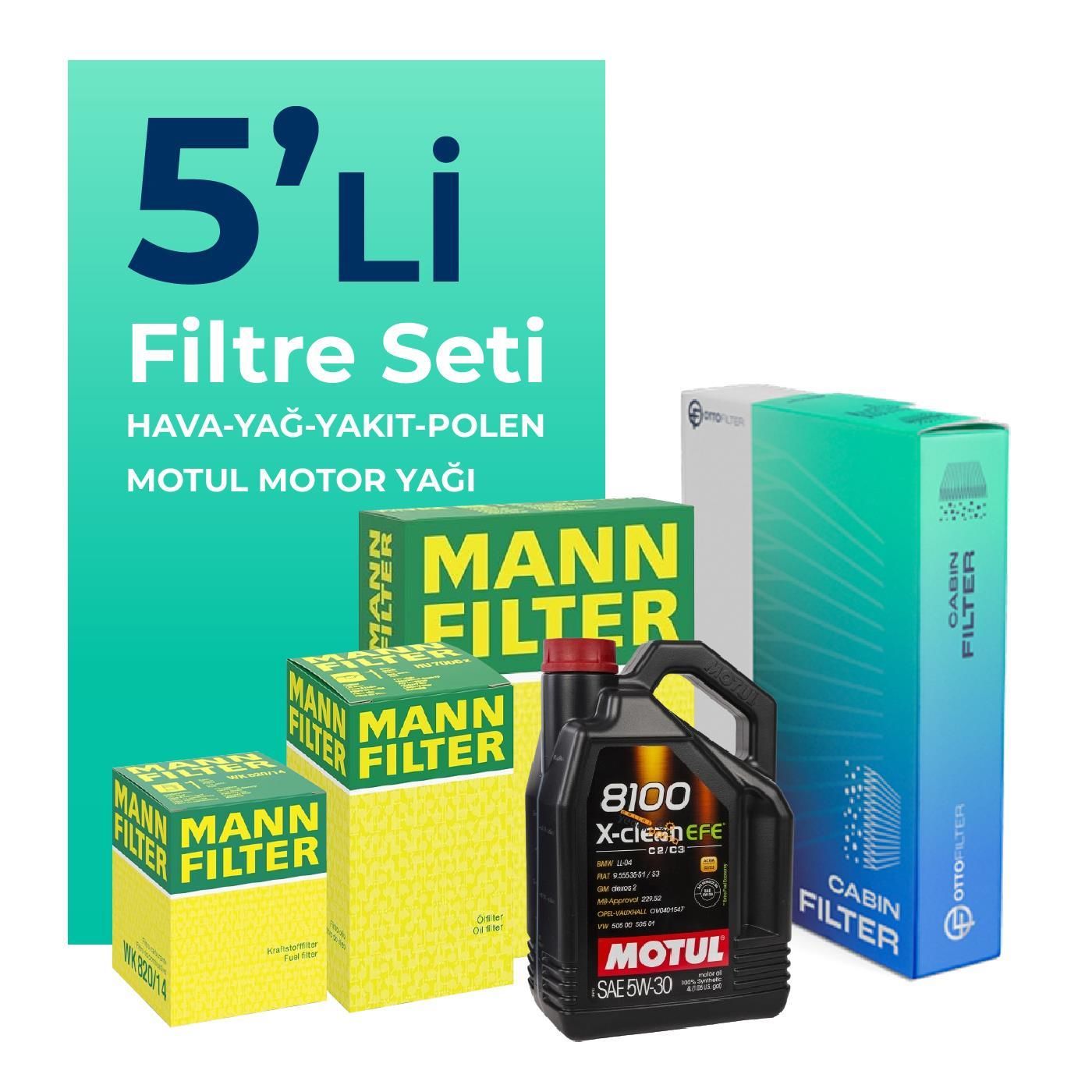 MANN Audi A1 1.6 Dizel Filtre Bakım Seti Motul Motor Yağlı (2010-2015) 5 Li
