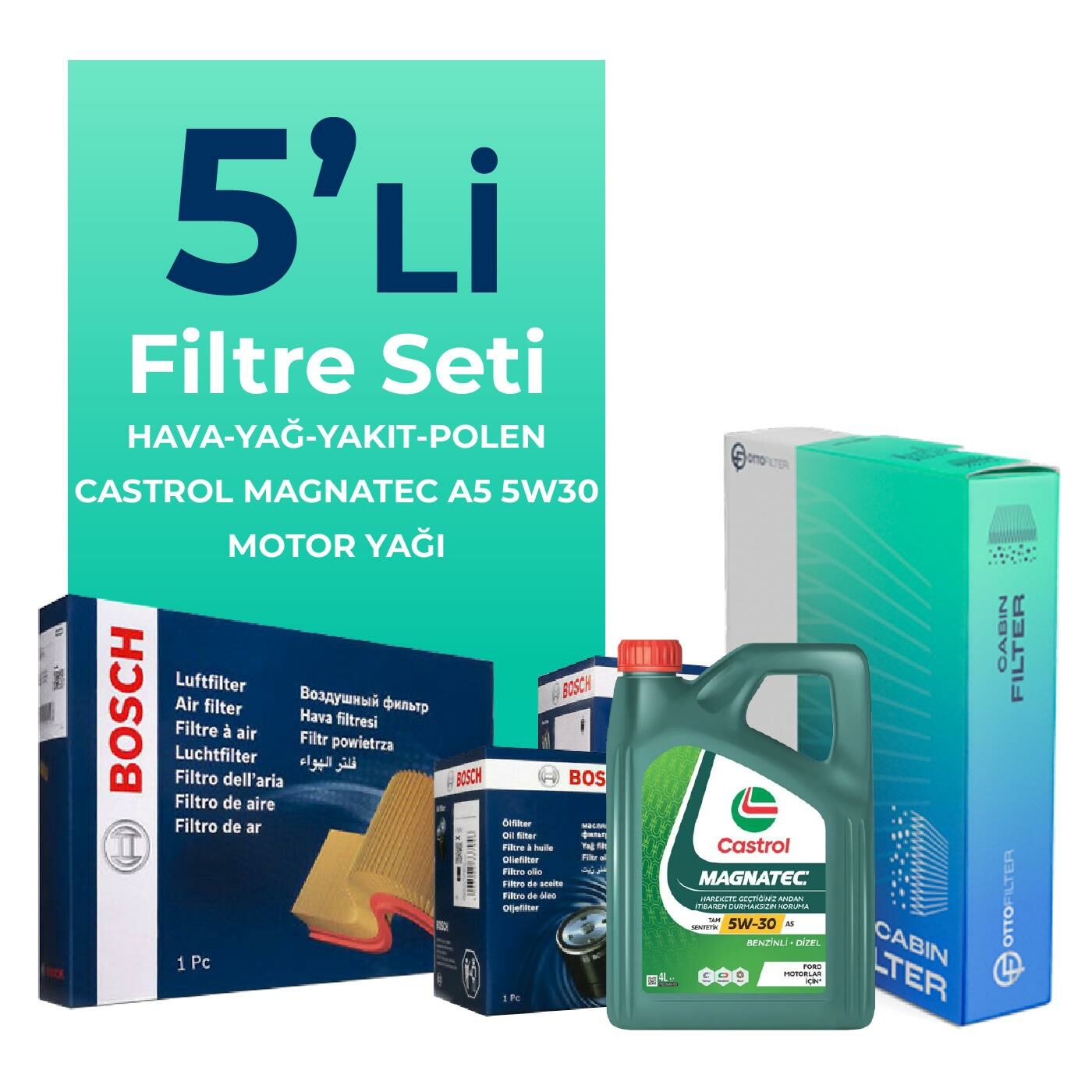 BOSCH Volvo V60 1.6 Dizel Filtre Bakım Seti Castrol Motor Yağlı (2011-2015) 5 Li