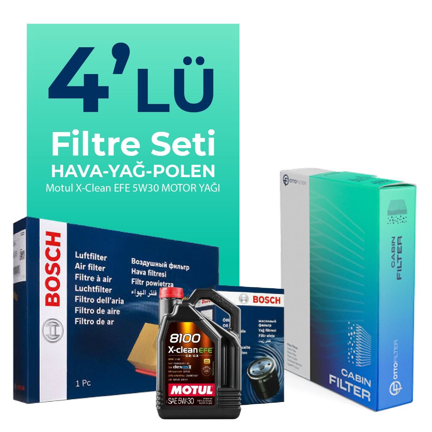 Bosch Audi A3 1.6 Filtre Bakım Seti Motul Motor Yağlı (2003-2012) 4 Lü