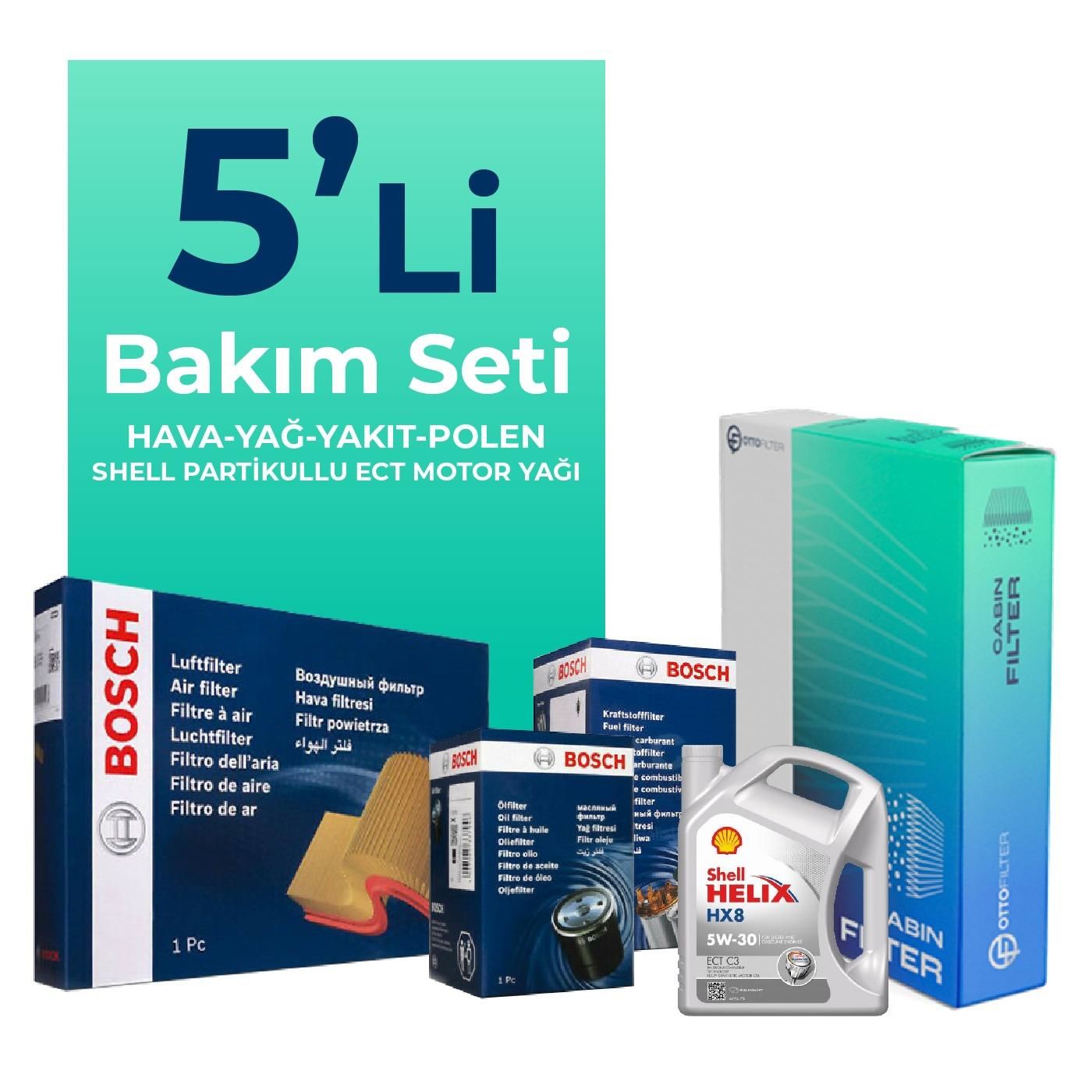 Bosch Audi A3 1.6 Dizel Filtre Bakım Seti Shell Motor Yağlı (2009-2012) 5 Li