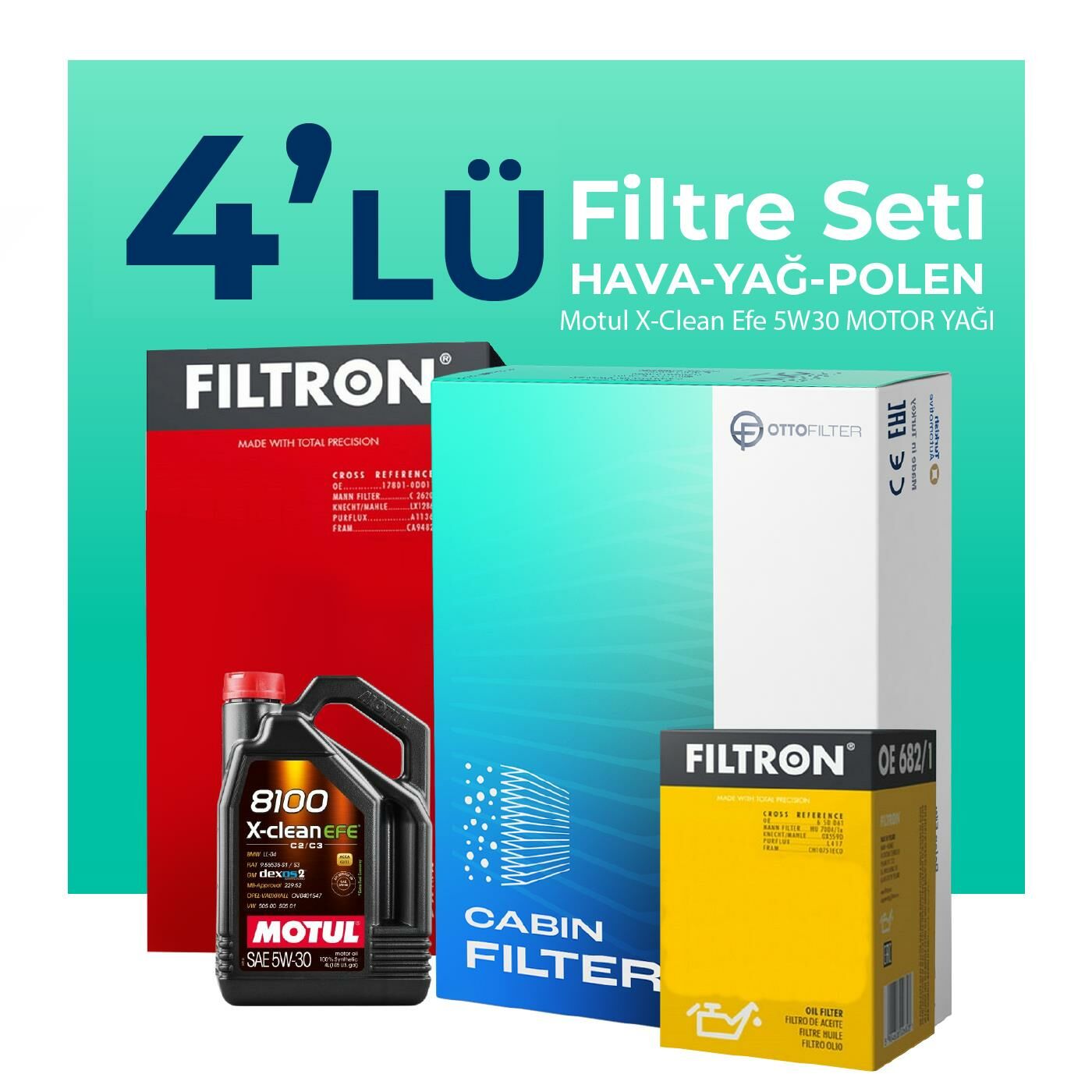 Filtron Audi A3 1.6 Dizel Filtre Bakım Seti Motul Motor Yağlı (2009-2012) 4 Lü