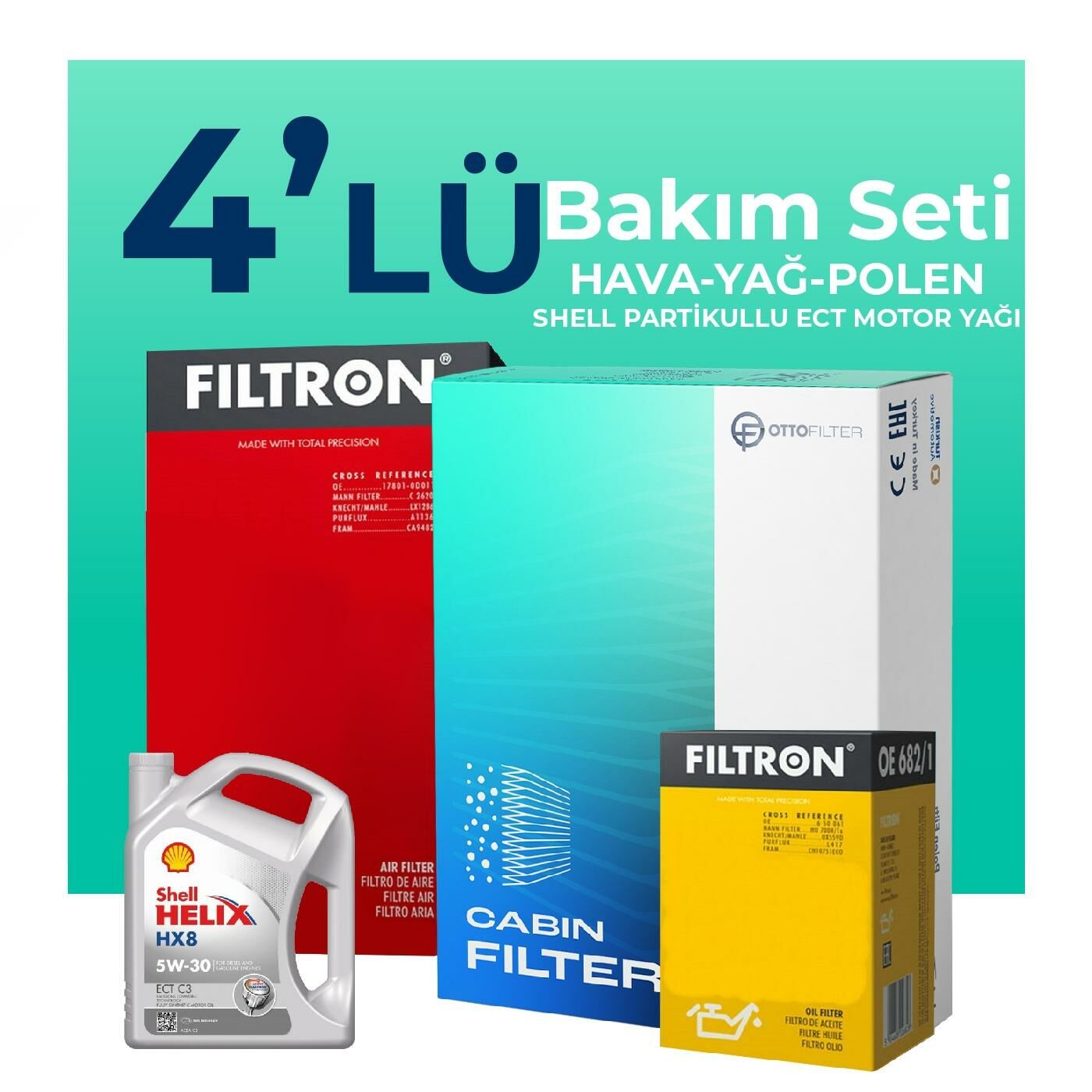 Filtron Volvo XC60 2.0 Benzin Filtre Bakım Seti Shell Motor Yağlı (2010-2012) 4 Lü