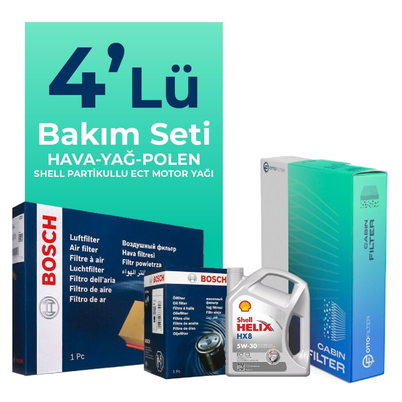 BOSCH Volvo XC60 2.4 Dizel Filtre Bakım Seti Shell Motor Yağlı (2009-2014) 4 Lü