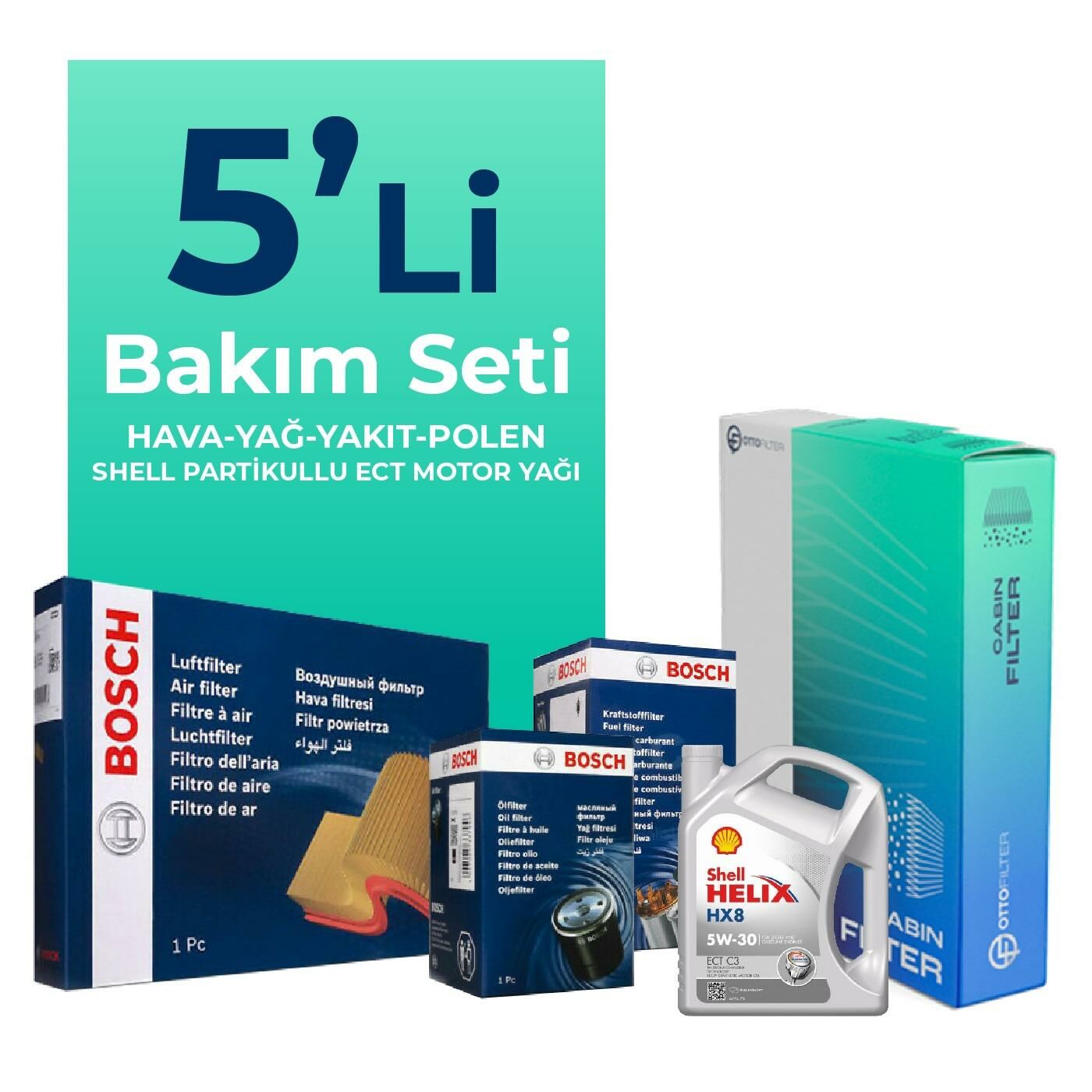 BOSCH Volvo XC60 2.0 Dizel Filtre Bakım Seti Shell Motor Yağlı (2011-2014) 5 Li