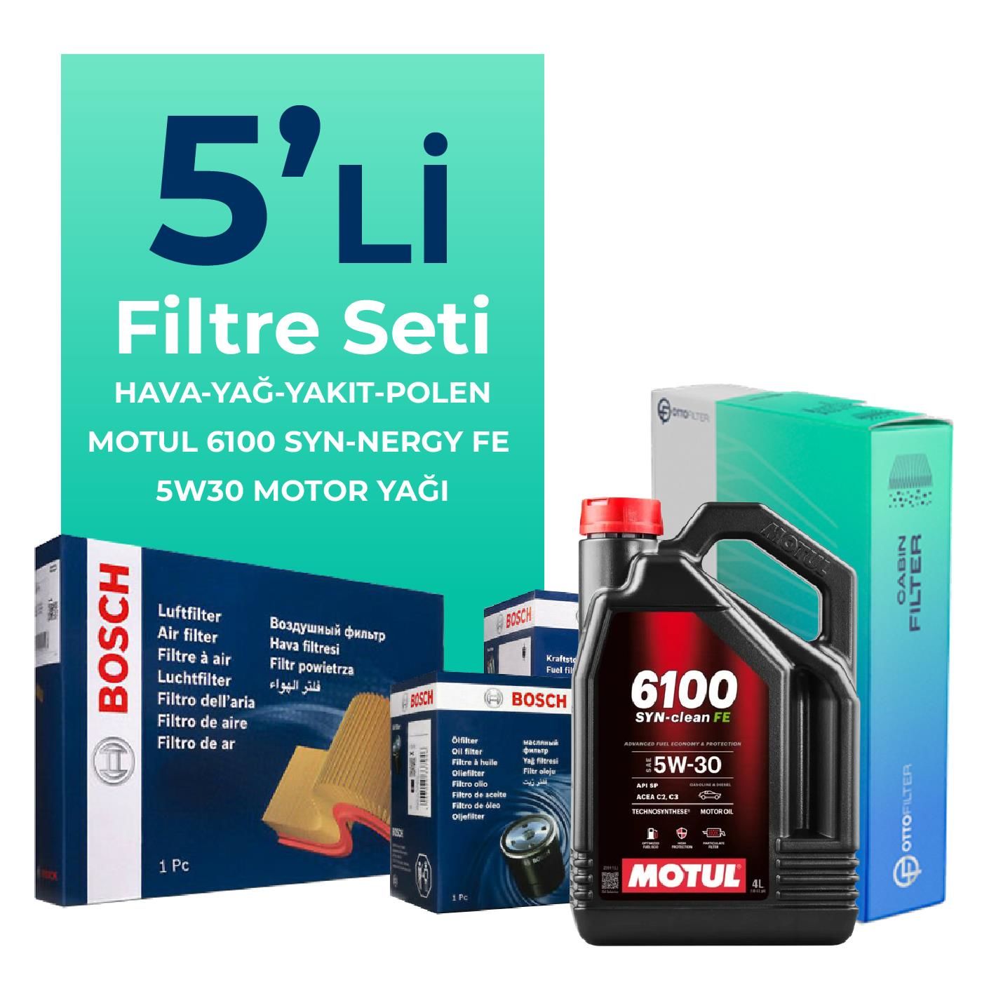 BOSCH Volvo XC60 2.4 Dizel Filtre Bakım Seti Motul Motor Yağlı (2009-2014) 5 Li