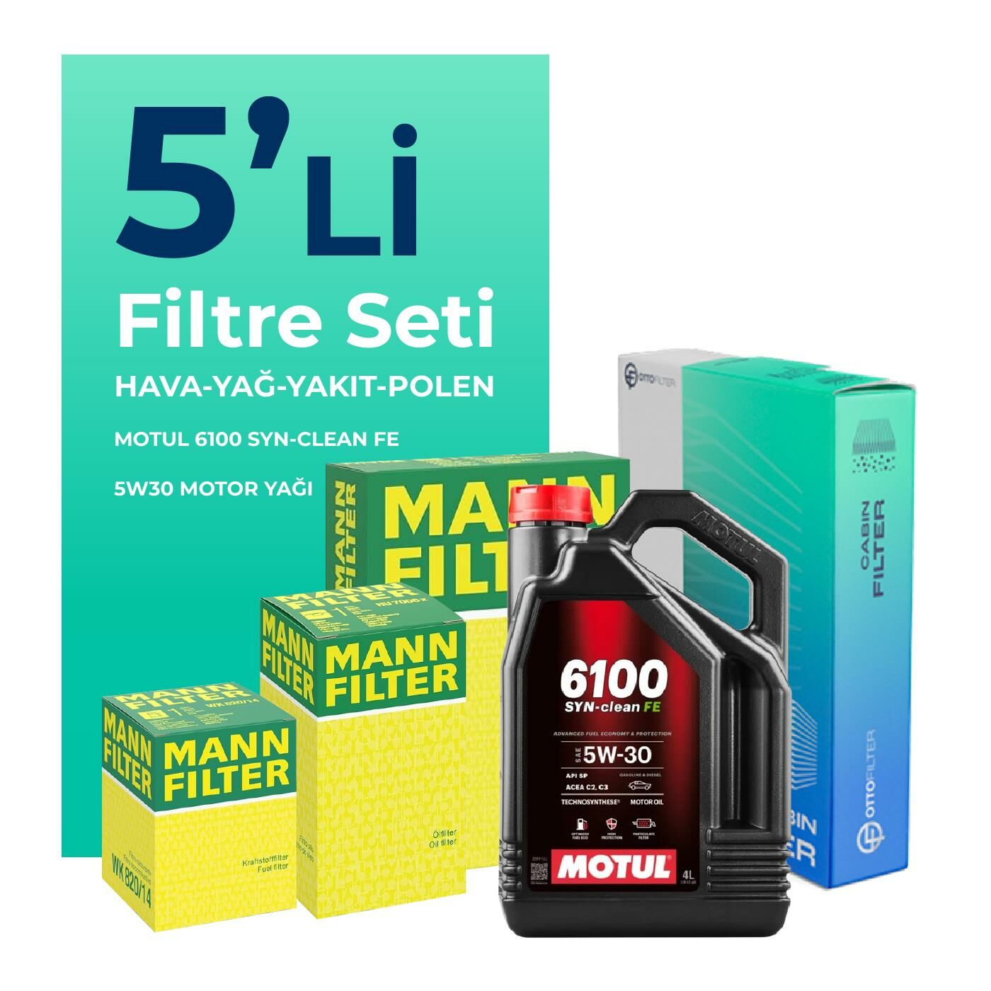 MANN Volvo XC60 2.4 Dizel Filtre Bakım Seti Motul Motor Yağlı (2009-2014) 5 Li
