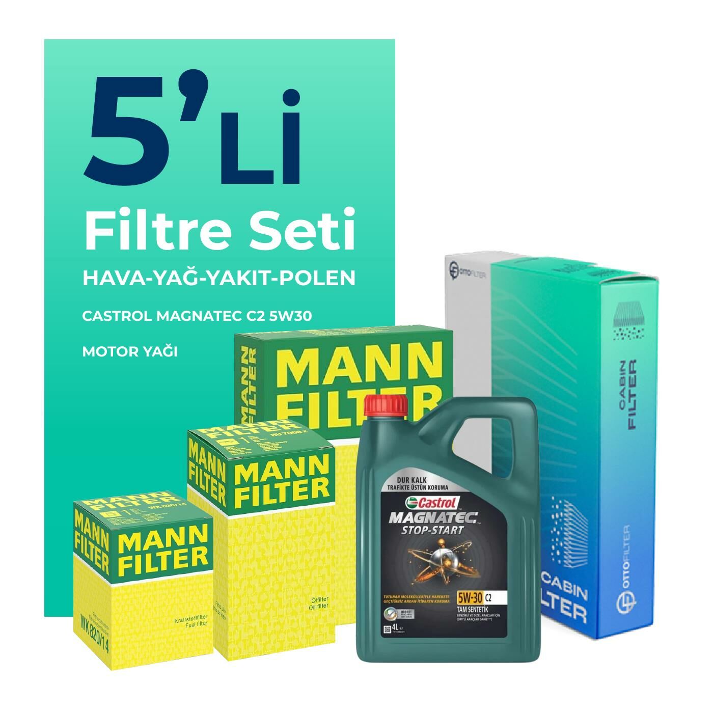 MANN Volvo XC60 2.0 Dizel Filtre Bakım Seti Castrol Motor Yağlı (2011-2014) 5 Li