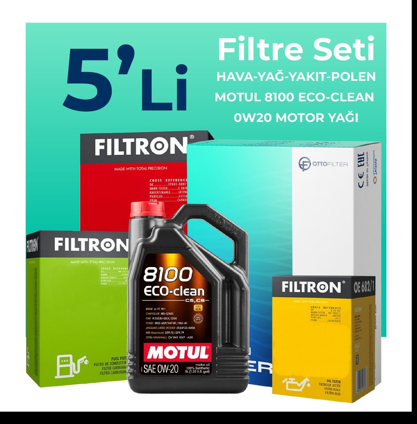 Filtron Volvo XC60 2.0 Dizel Filtre Bakım Seti Motul Motor Yağlı (2013-2017) 5 Li