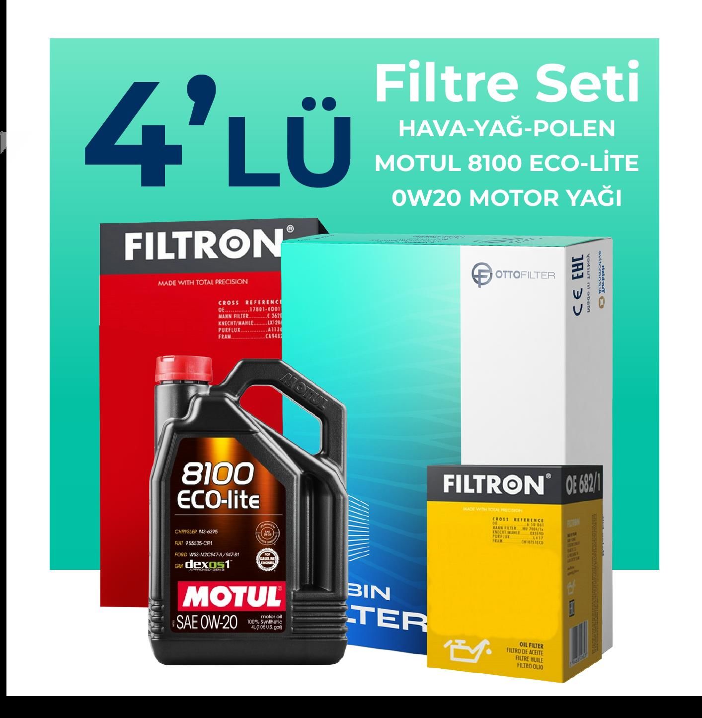 Filtron Audi A3 30 TFSI 1.0 Filtre Bakım Seti Motul Motor Yağlı (2020-2024) 4 Lü