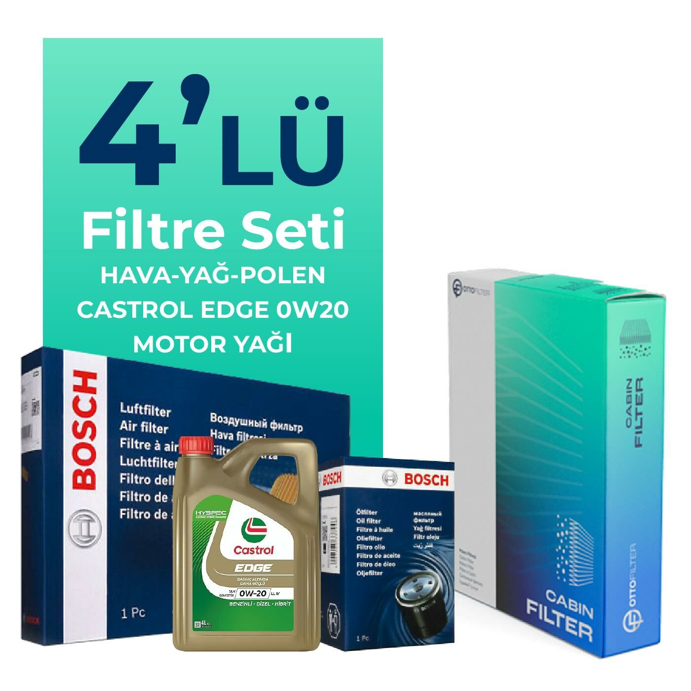BOSCH Volvo XC60 2.0 Dizel B4 Filtre Bakım Seti Castrol Motor Yağlı (2019-2024) 4 Lü