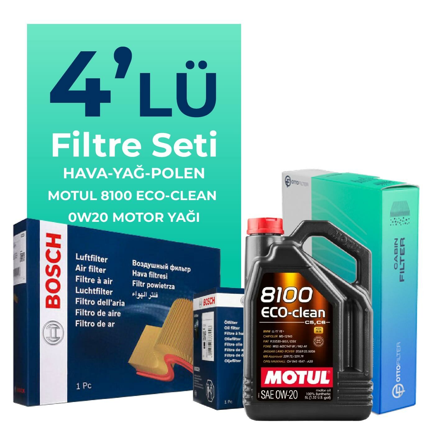 BOSCH Volvo XC60 2.0 Dizel B4 Filtre Bakım Seti Motul Motor Yağlı (2019-2024) 4 Lü