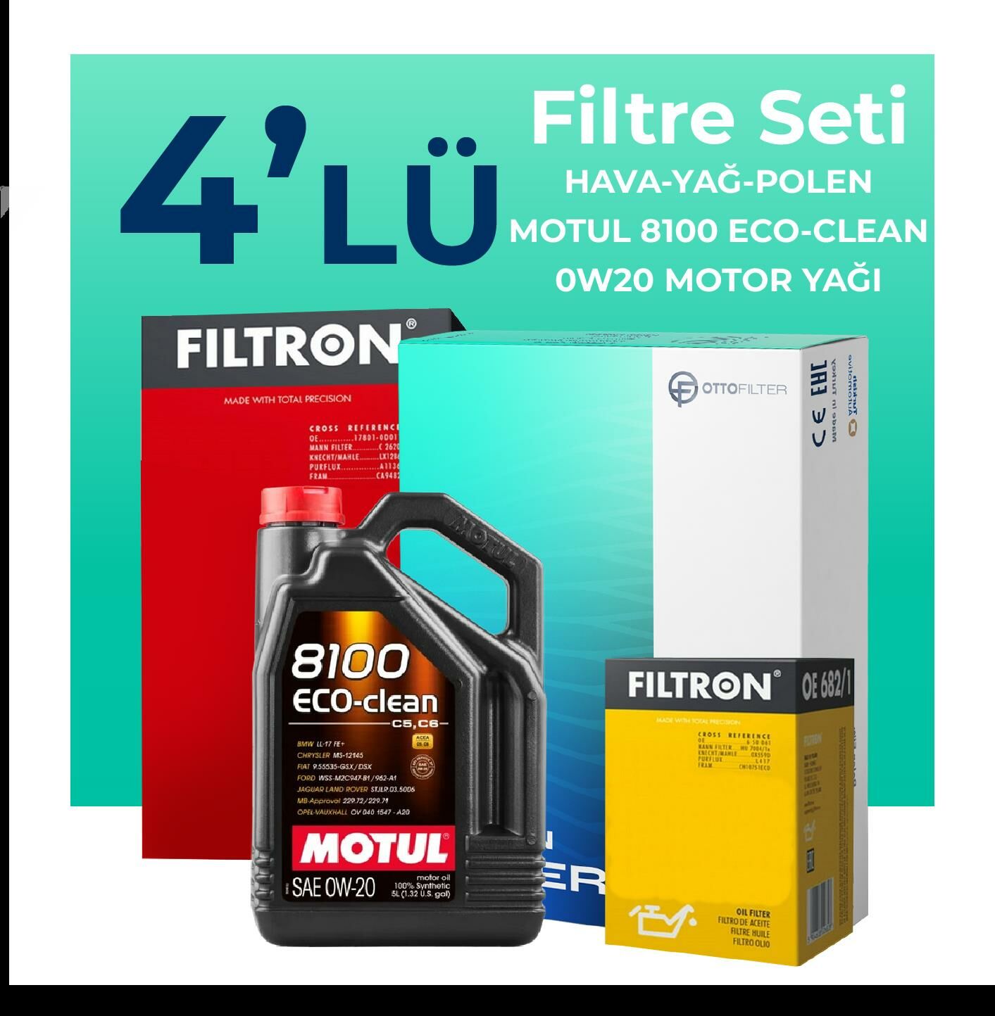 Filtron Volvo XC90 2.0 Dizel D5 Filtre Bakım Seti Motul Motor Yağlı (2016-2019) 4 Lü