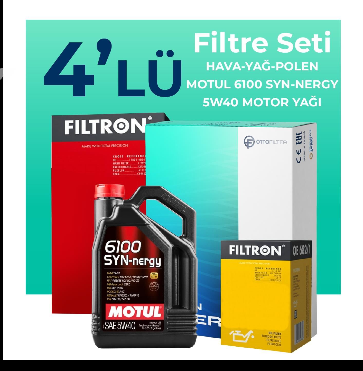 Filtron Renault Symbol 0.9 Benzin TCe Filtre Bakım Seti Motul Motor Yağlı (2014-2021) 4 Lü
