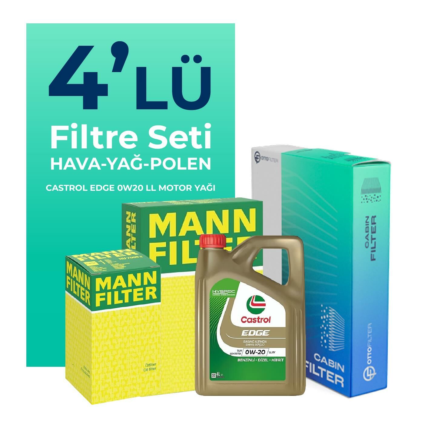 MANN Volvo XC90 2.0 Dizel D5 Filtre Bakım Seti Castrol Motor Yağlı (2016-2019) 4 Lü