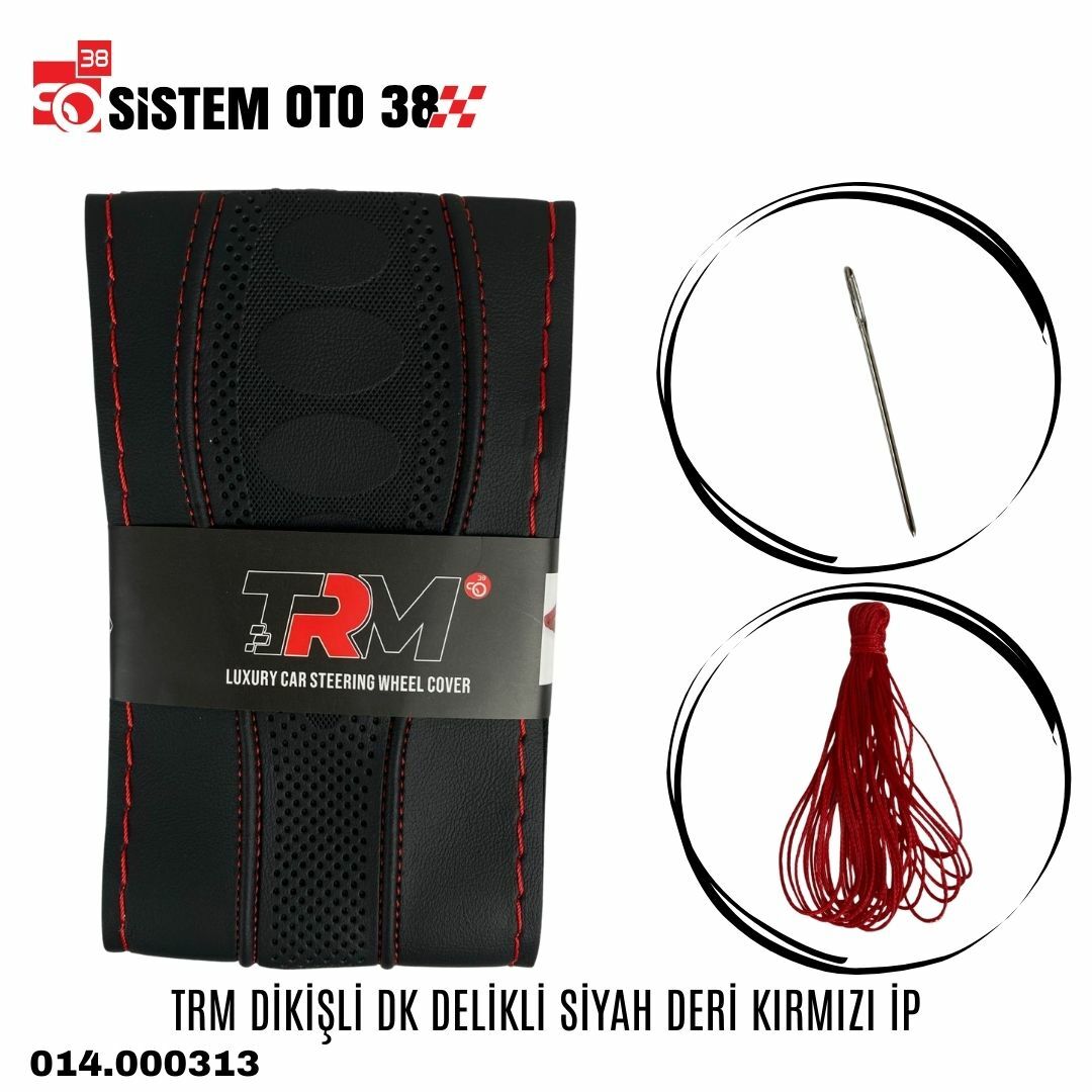 TRM DİKİŞLİ DK DELİKLİ SİYAH DERİ KIRMIZI İP | | DİREKSİYON KILIFLARI