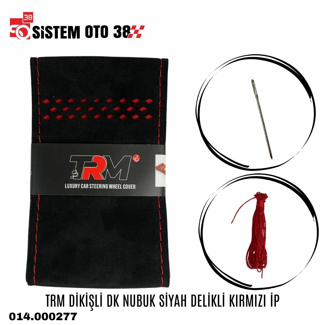 TRM DİKİŞLİ DK NUBUK SİYAH DELİKLİ KIRMIZI İP | | DİREKSİYON KILIFLARI