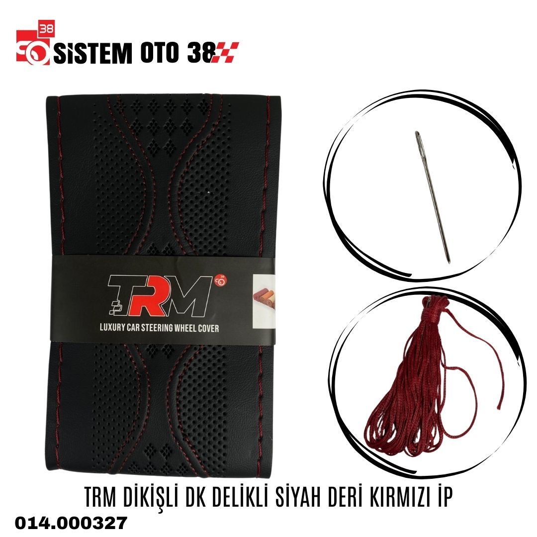 TRM DİKİŞLİ DK DELİKLİ SİYAH DERİ KIRMIZI İP | | DİREKSİYON KILIFLARI