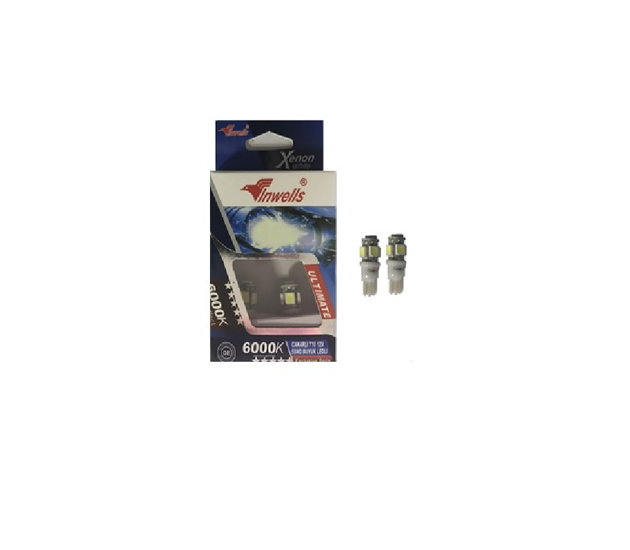 AMPUL>(2AD) LED BÜYÜK DİPSİZ 12V BEYAZ ÇAKARLI 5 LEDLİ