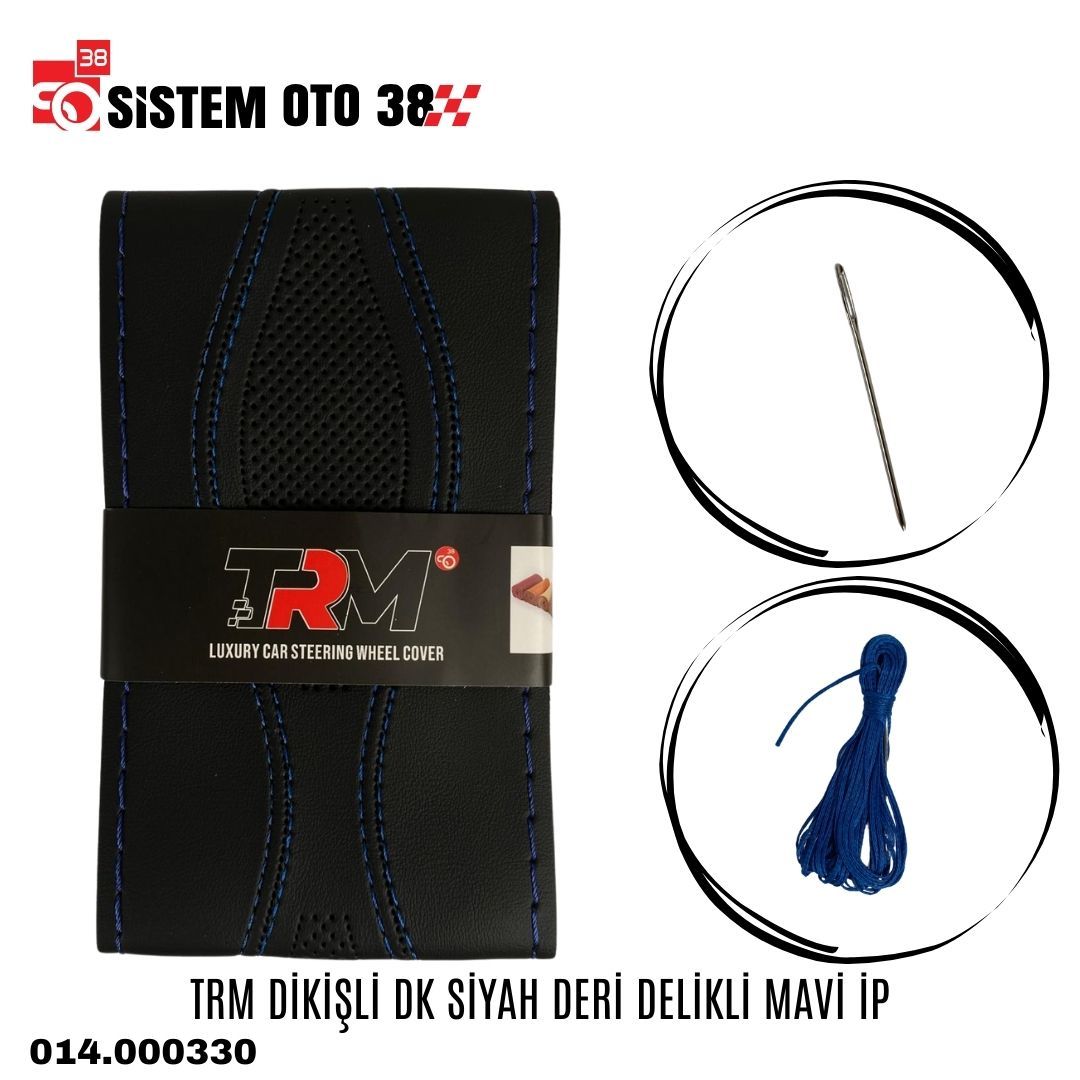 TRM DİKİŞLİ DK SİYAH DERİ DELİKLİ MAVİ İP | | DİREKSİYON KILIFLARI