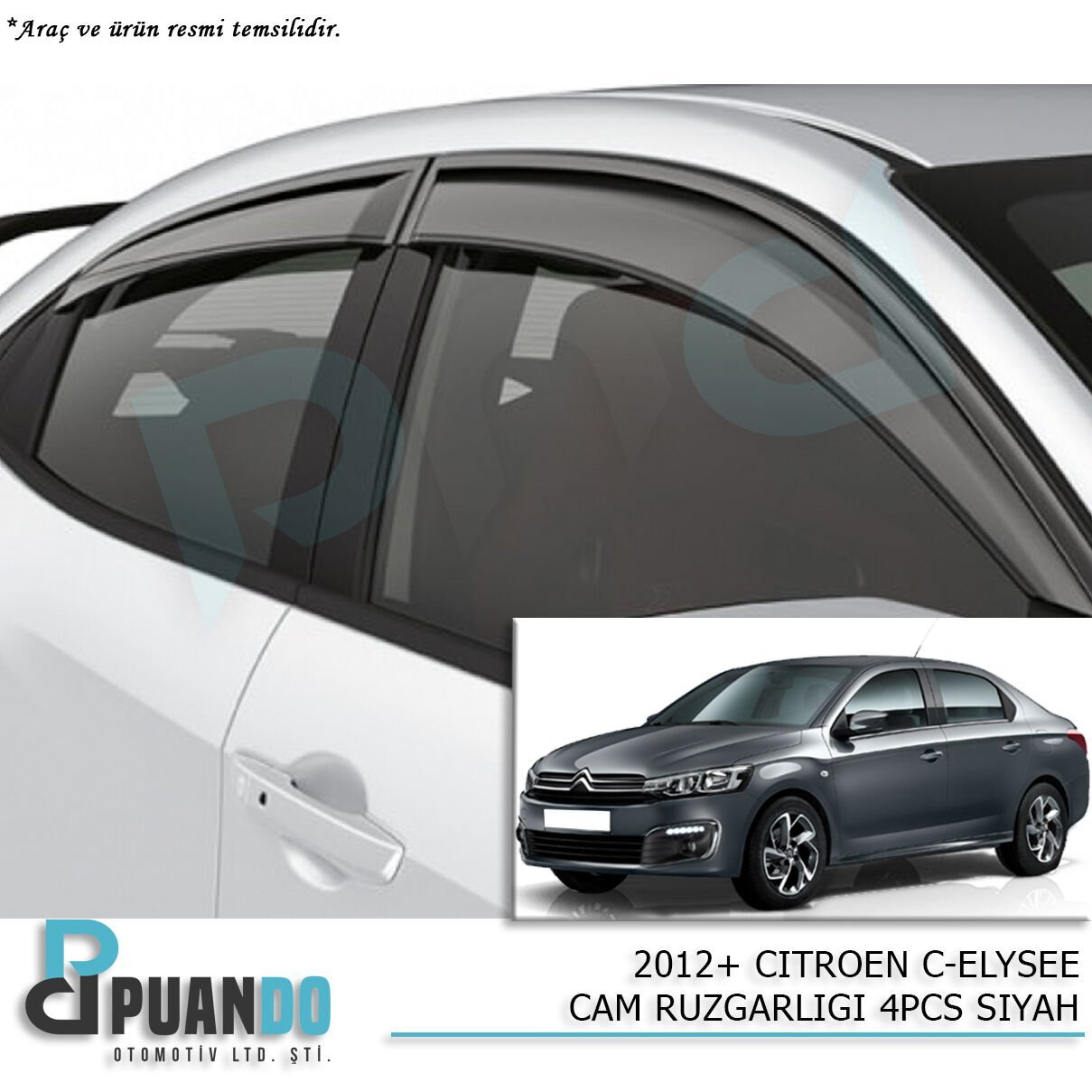 2012+ CITROEN C-ELYSEE CAM RUZGARLIGI 4PCS SIYAH